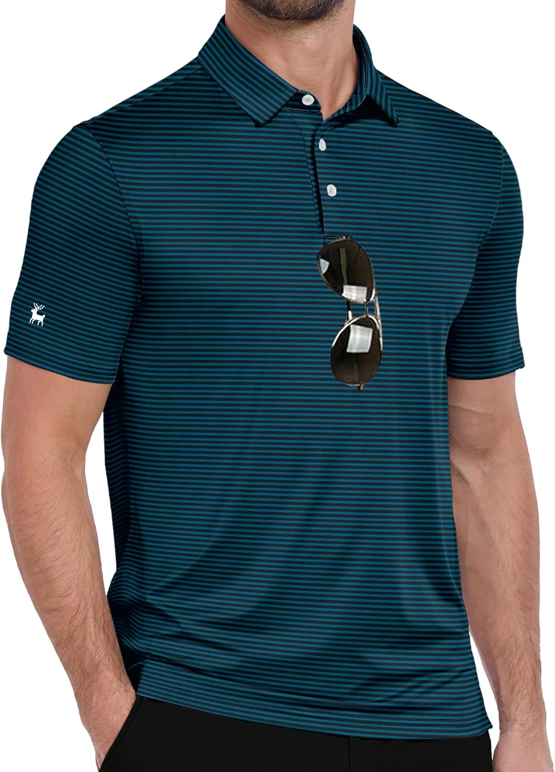 ZITY Men Golf Polo Shirts Short Sleeve Striped UPF 50+ Moisture Wicking Casual Collared Print T-Shirt for Men