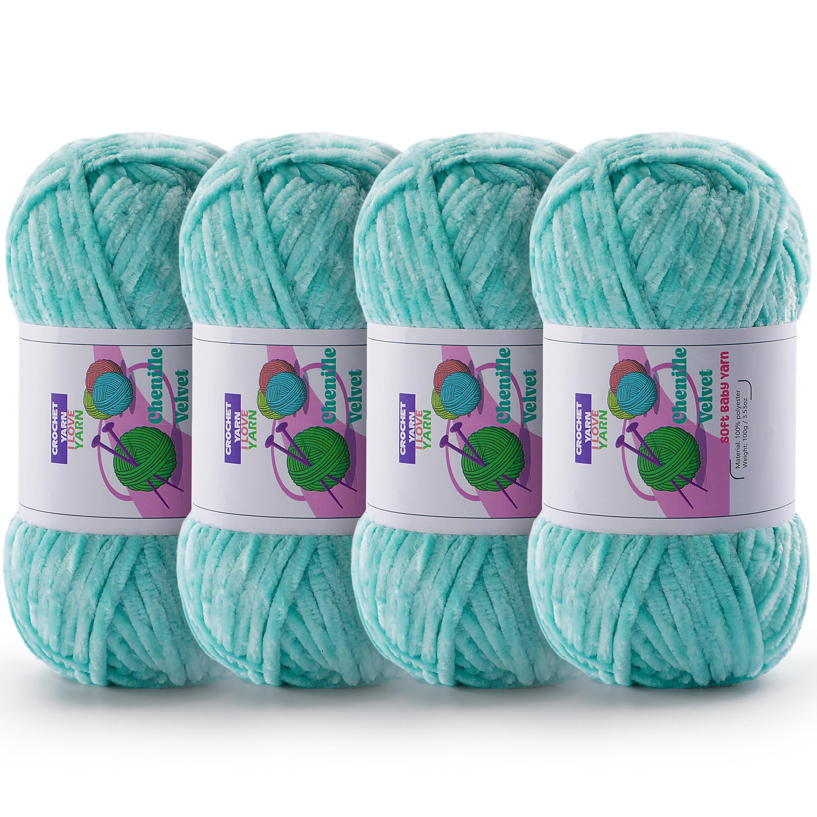 Chenille Velvet Yarn for Crocheting, Green Fuzzy Fluffy Yarn for Crochet