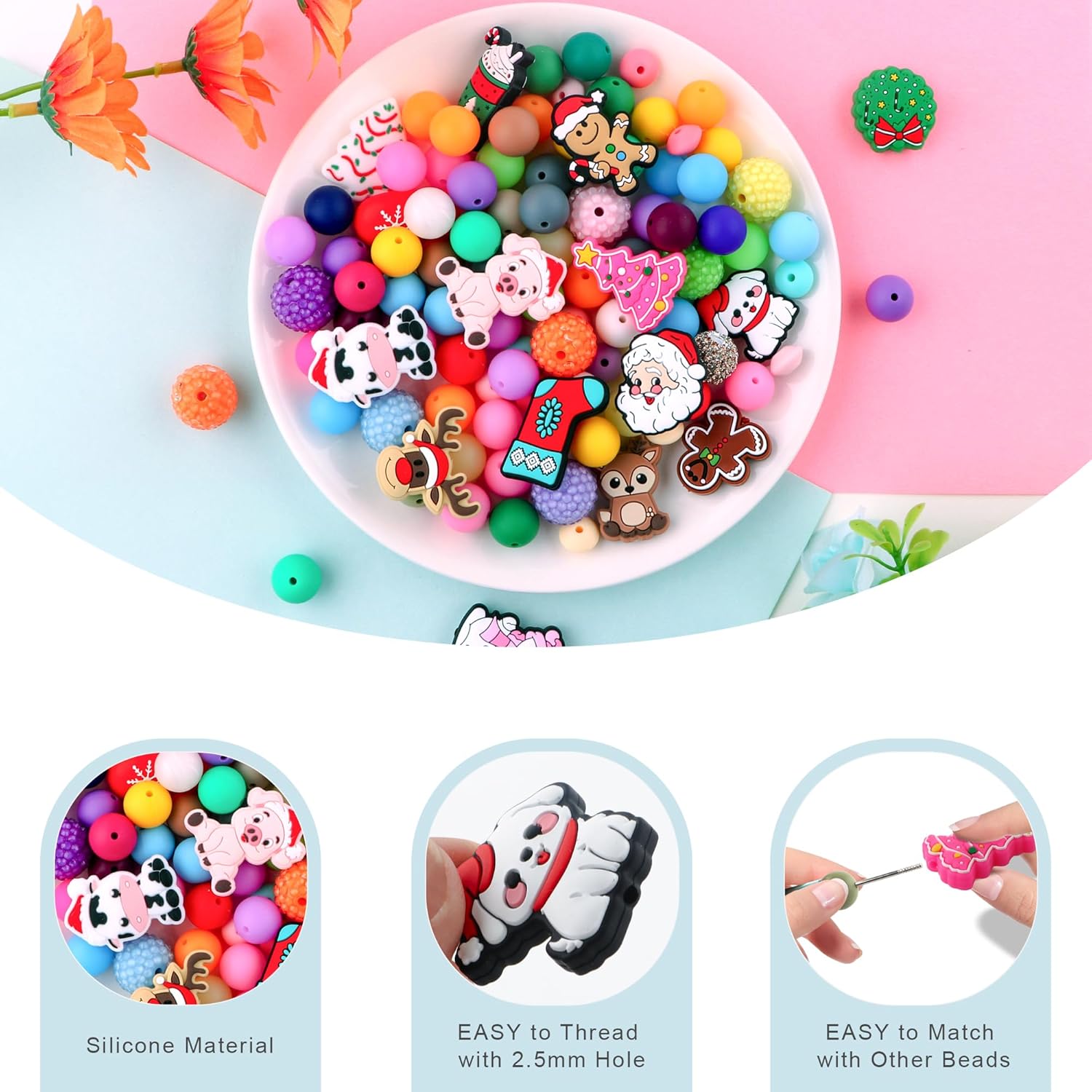 15Pcs Silicone Focal Beads for Pens, Character Silicone Beads for Keychain Making, Lanyard Making DIY Handicraft(Christmas) - Image 6