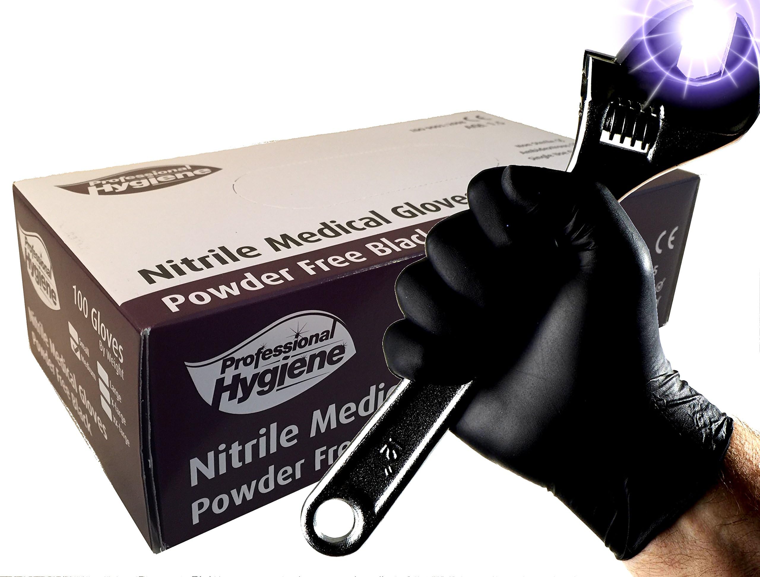 Disposable Heavy Duty BLACK Powder Free Nitrile Medical Gloves Box 100 (Medium) Tattooist Tattoo Mechanic