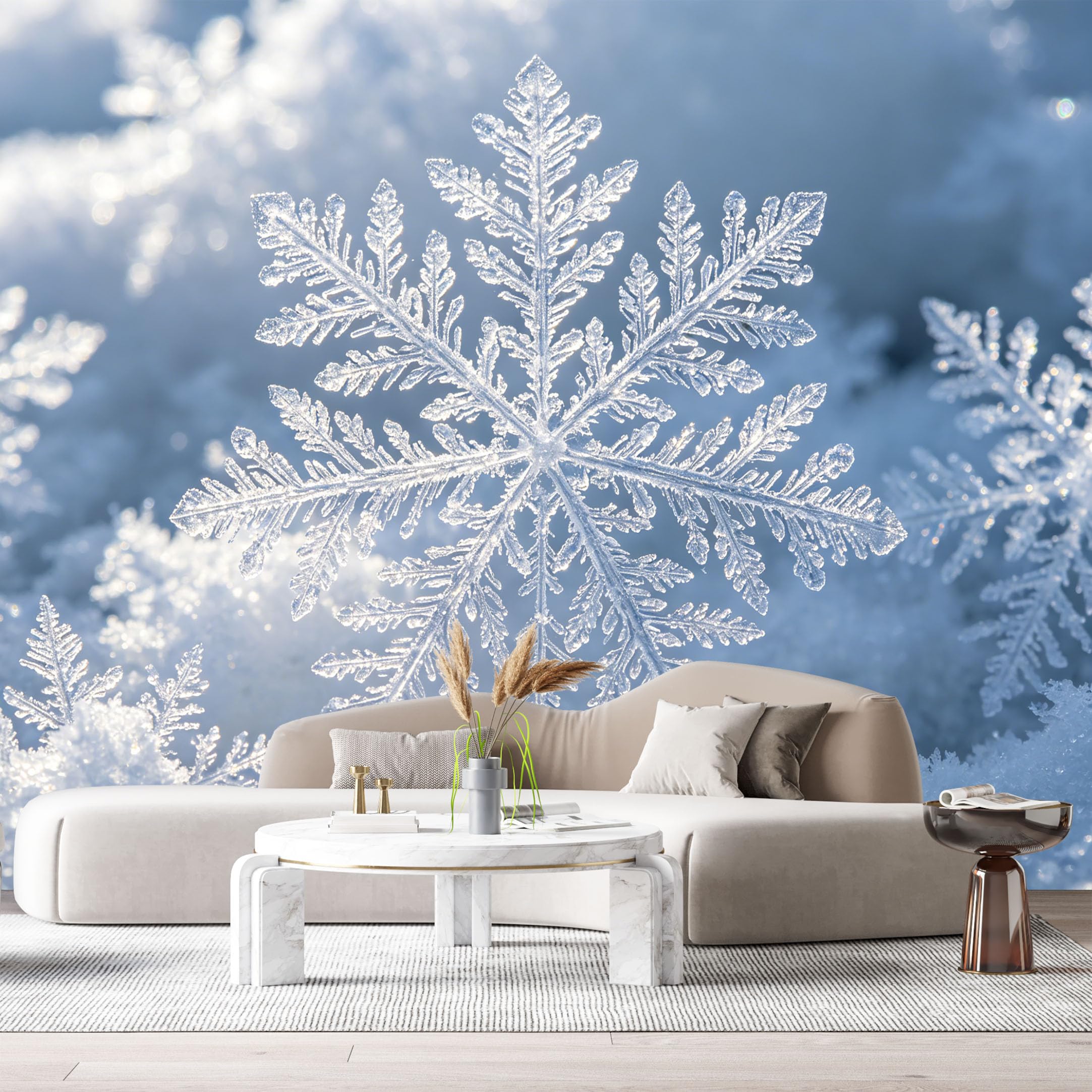 Custom Size Wall Murals Frozen Snowflake Abstract Ice Crystal Winter Texture SelfAdhesive Wall Fabric Removable Large Wallpaper for Photo Living Room