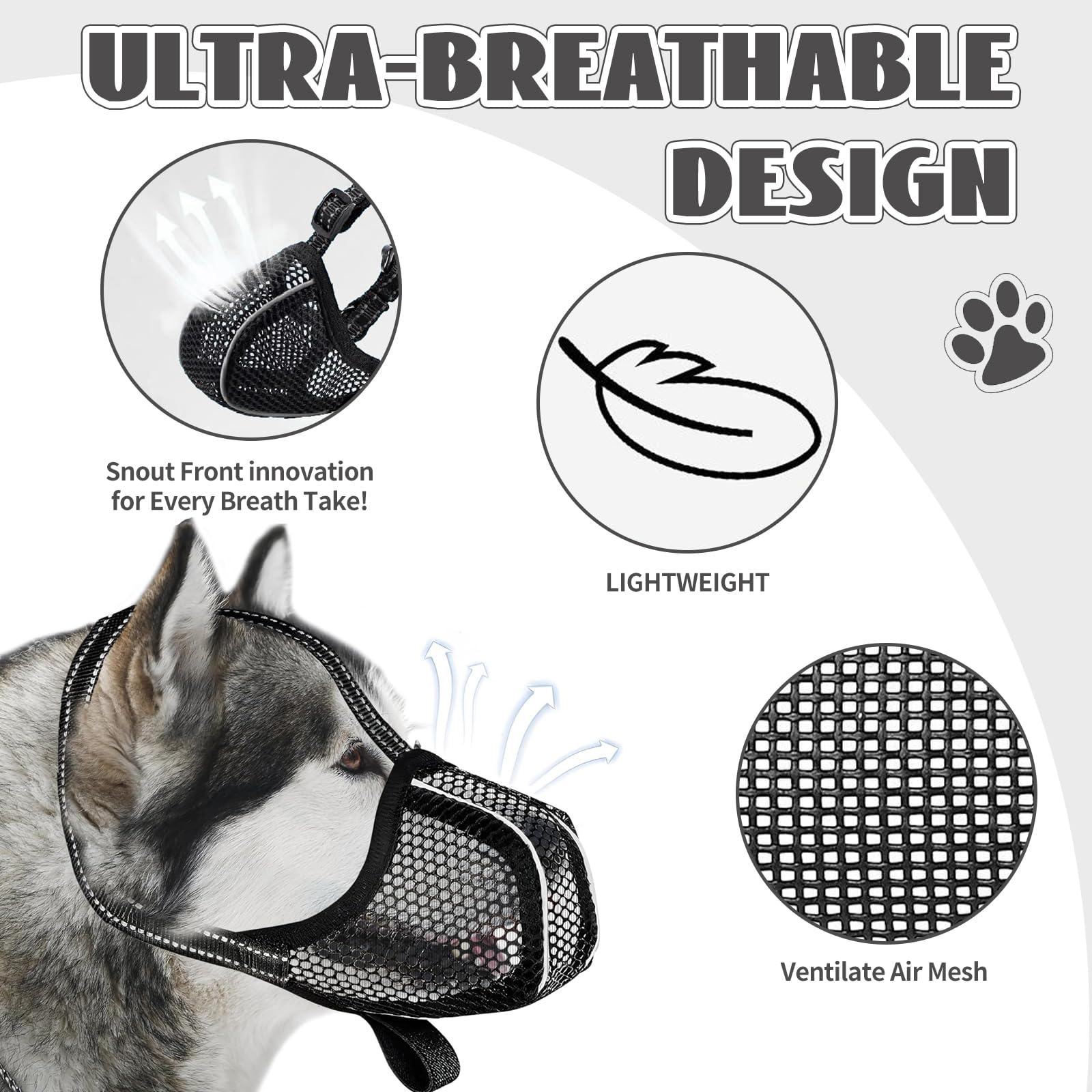 VZU Muzzle for Dogs Breathable, Reflective, Adjustable Dog Muzzle for Small Medium and Large, Prevents Chewing, Eating - Image 3