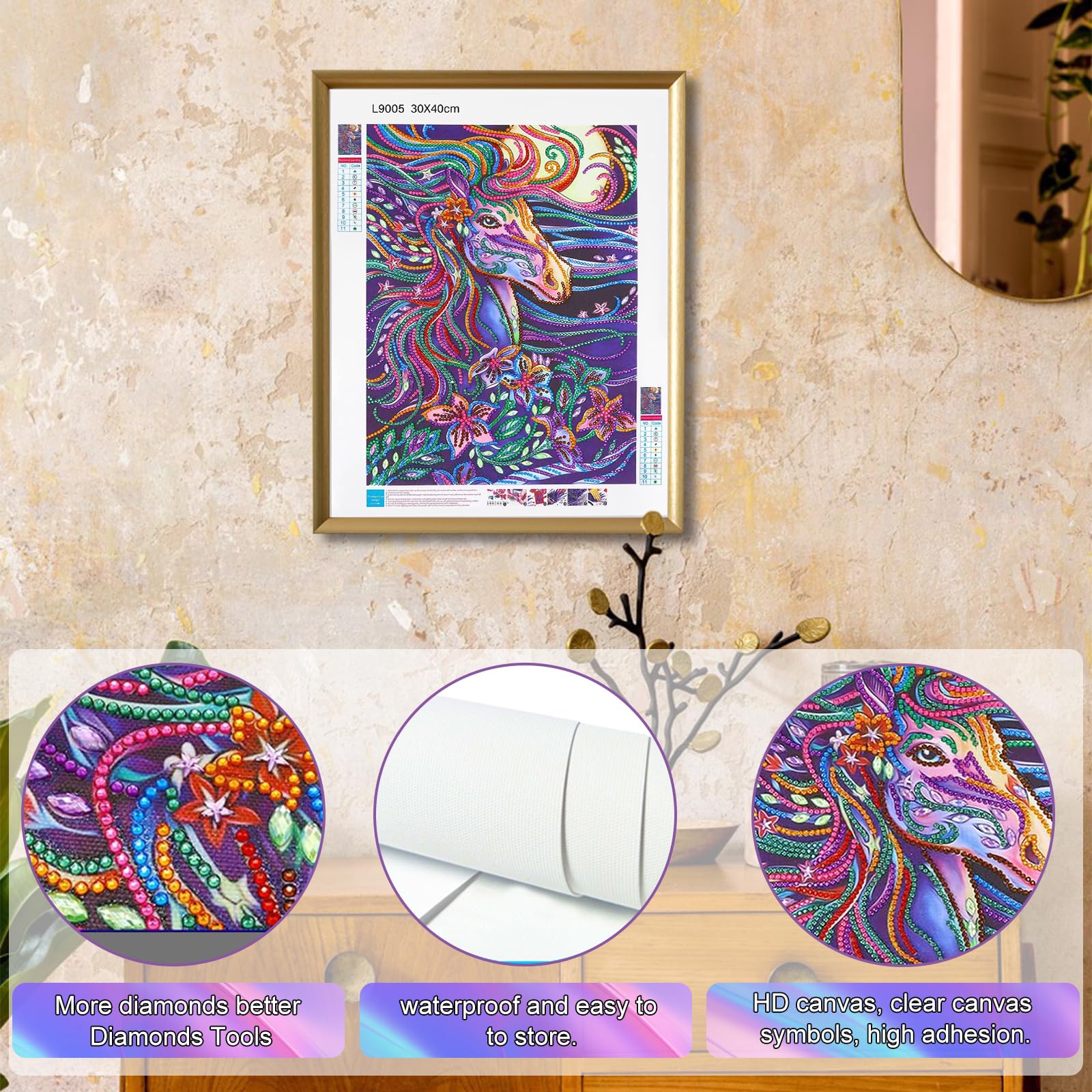 5D Diamant Painting Pferde/Einhorn – 30x40 Cm Kit – Für Kinder & Erwachsene, Inkl. Werkzeug & Diamanten