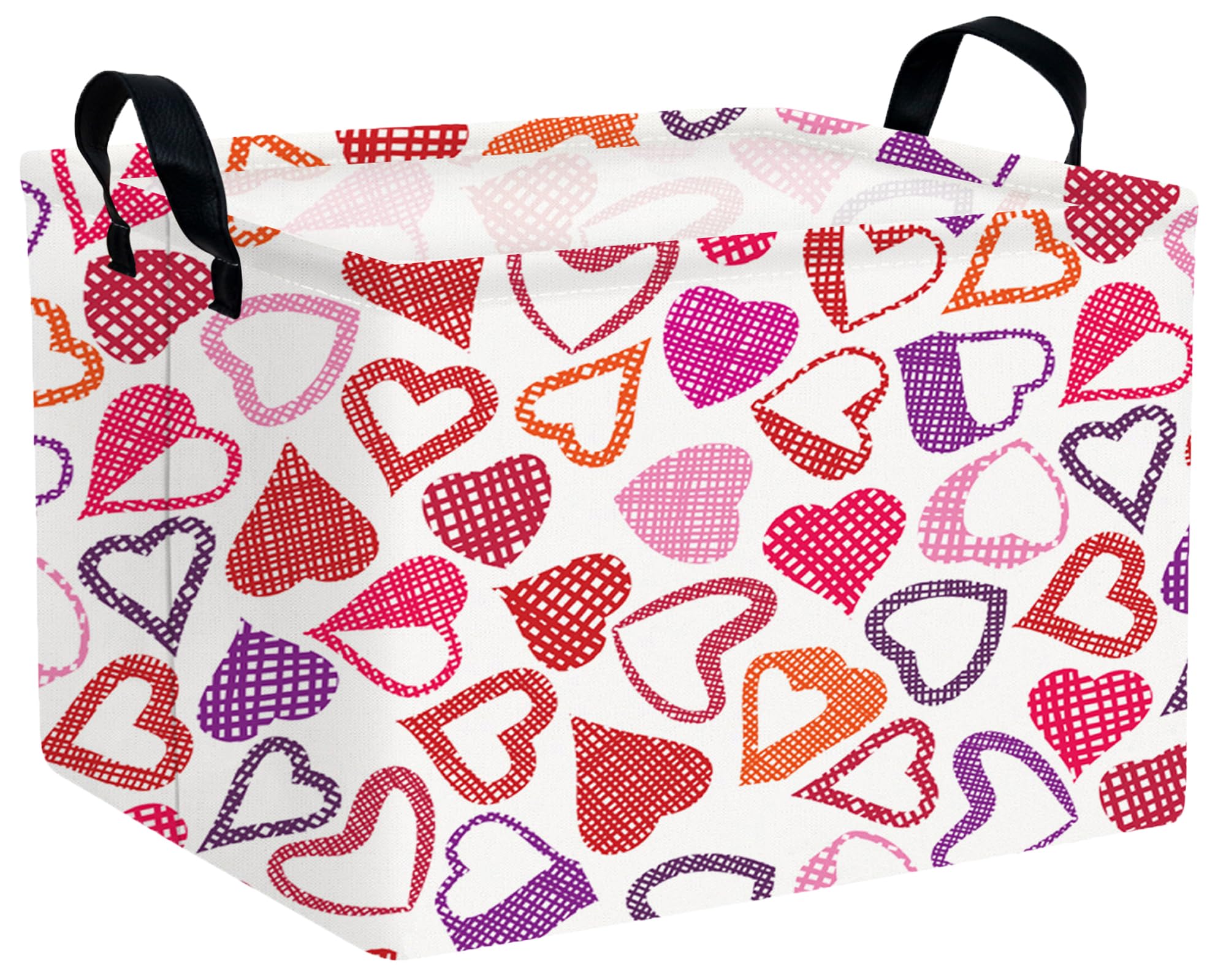 Valentines Day Basket Large Foldable Heart Shaped Storage Box for Gifts Kids Empty Storage Bins Rectangular Toy Organizer Decor (Mosaic Love)