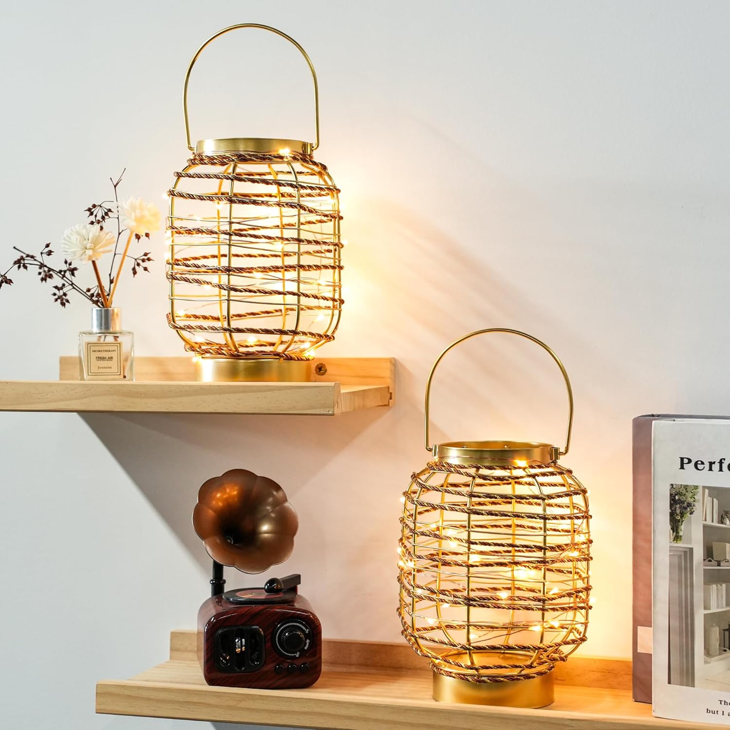 Set of 6 Battery Operated Table Lamp 7.7 "H Metal Cage LED Cordless Lamp with 6-Hour Timer, Vintage Decorative Fairy Lights Lantern for Indoor/Outdoor Bedrooms Weddings Parties Patio Events