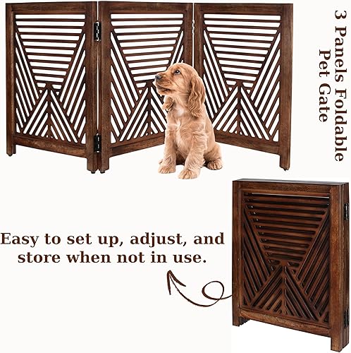 Miniatura 6 de Lightnpro - Puerta geométrica de madera para perros, barrera plegable independiente para uso en interiores, puerta de seguridad para perros, gatos y