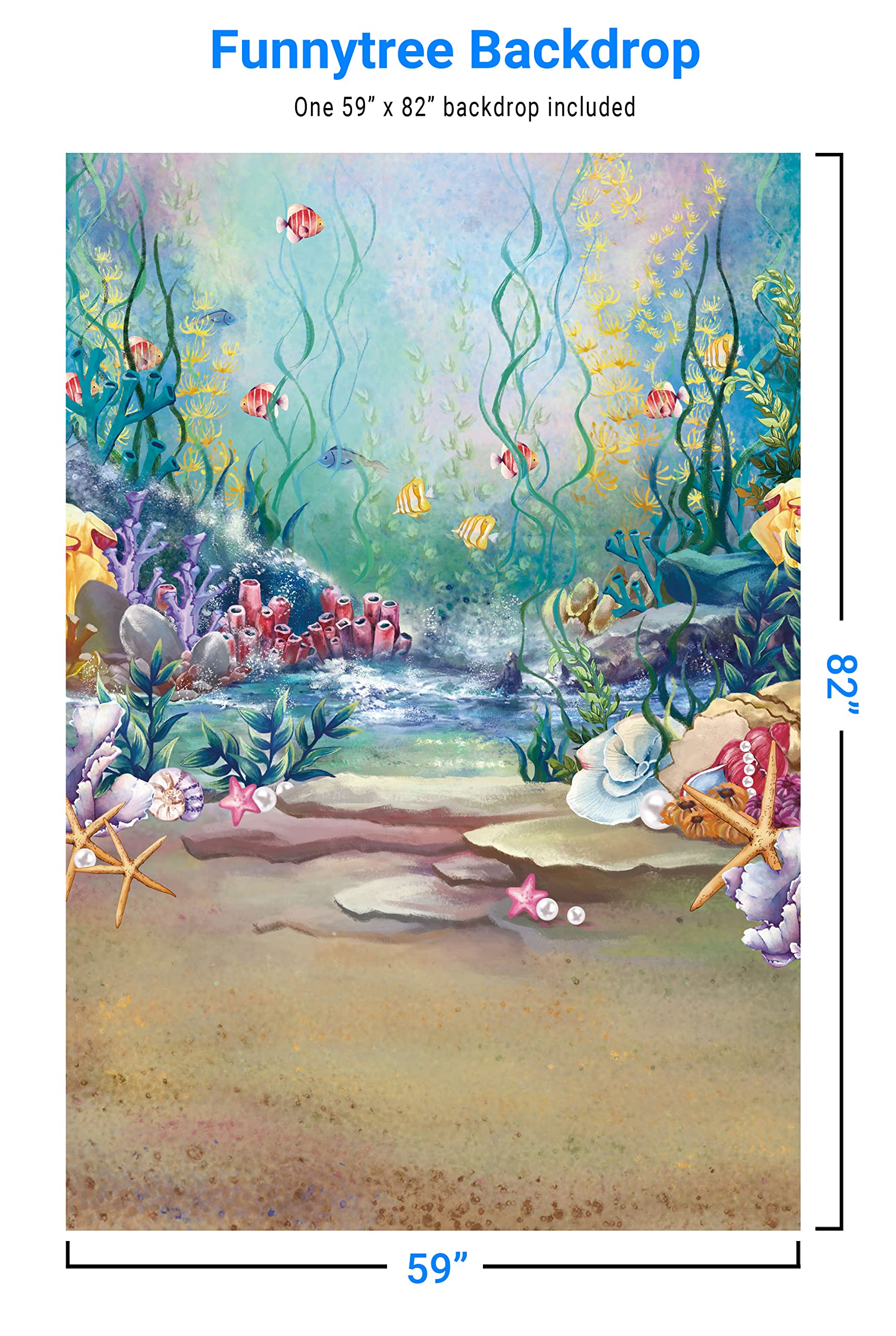 Funnytree 5X7FT Under The Water Mermaid Photography Backdrop Watercolor Sea Ocean Summer Background Birthday Baby Shower Party Supplies Cake Table Decor Portrait Photobooth Props Gift