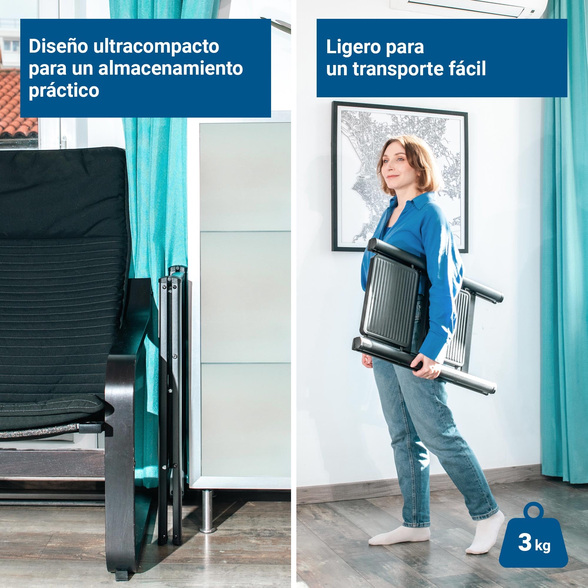 HOSTRÖM Escalera 2 peldaños FOLDPACT2, Taburete Plegable, Diseño ultracompacto, Peldaños Anchos 17,5 cm, Acero, Estante Temporal, Garantía 5 años.