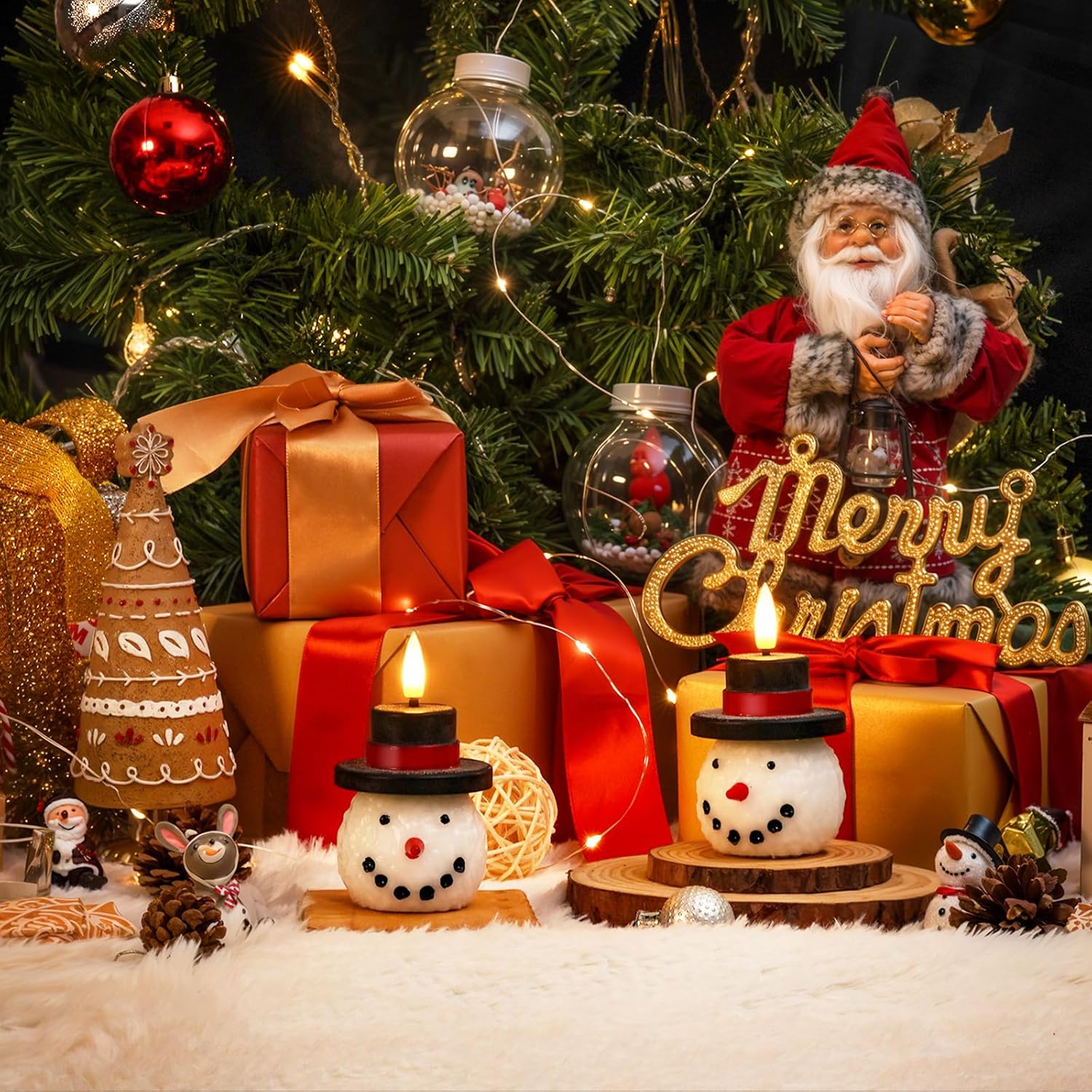 Homemory Christmas Candles Battery Operated with 6H Timer,Flickering Flameless Candles Real Wax Snowman, Christmas Gift, Winter Xmas Home Decor - Image 3