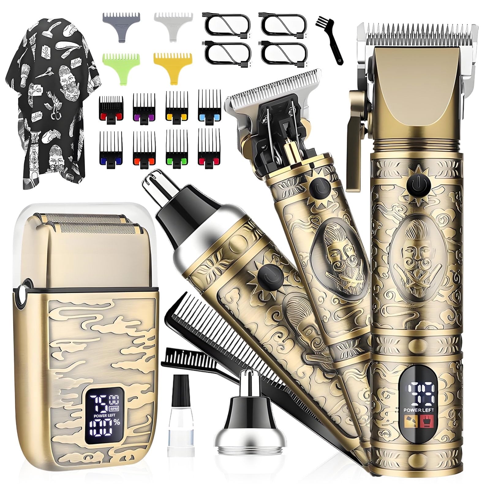 RNKR 9-in-1 Beard Trimmer for Men w/T-Blade, Foil Shaver, 12 Combs, LCD, USB-C, Travel Case - Cordless Grooming Kit