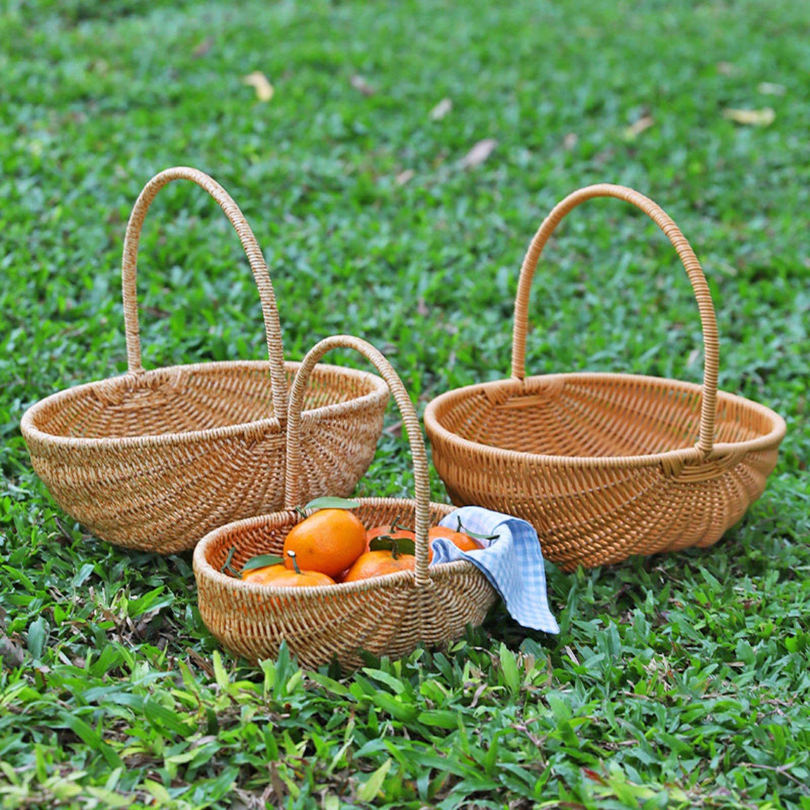 Handgewebter Aufbewahrungskorb, Weidenkorb mit Henkel für Picknick, Camping | Allzweckkorb | Einkaufskorb geflochten | Tragbarer Picknickkorb für Draußen | Rustikaler Blumenkorb für Balkon und Speise