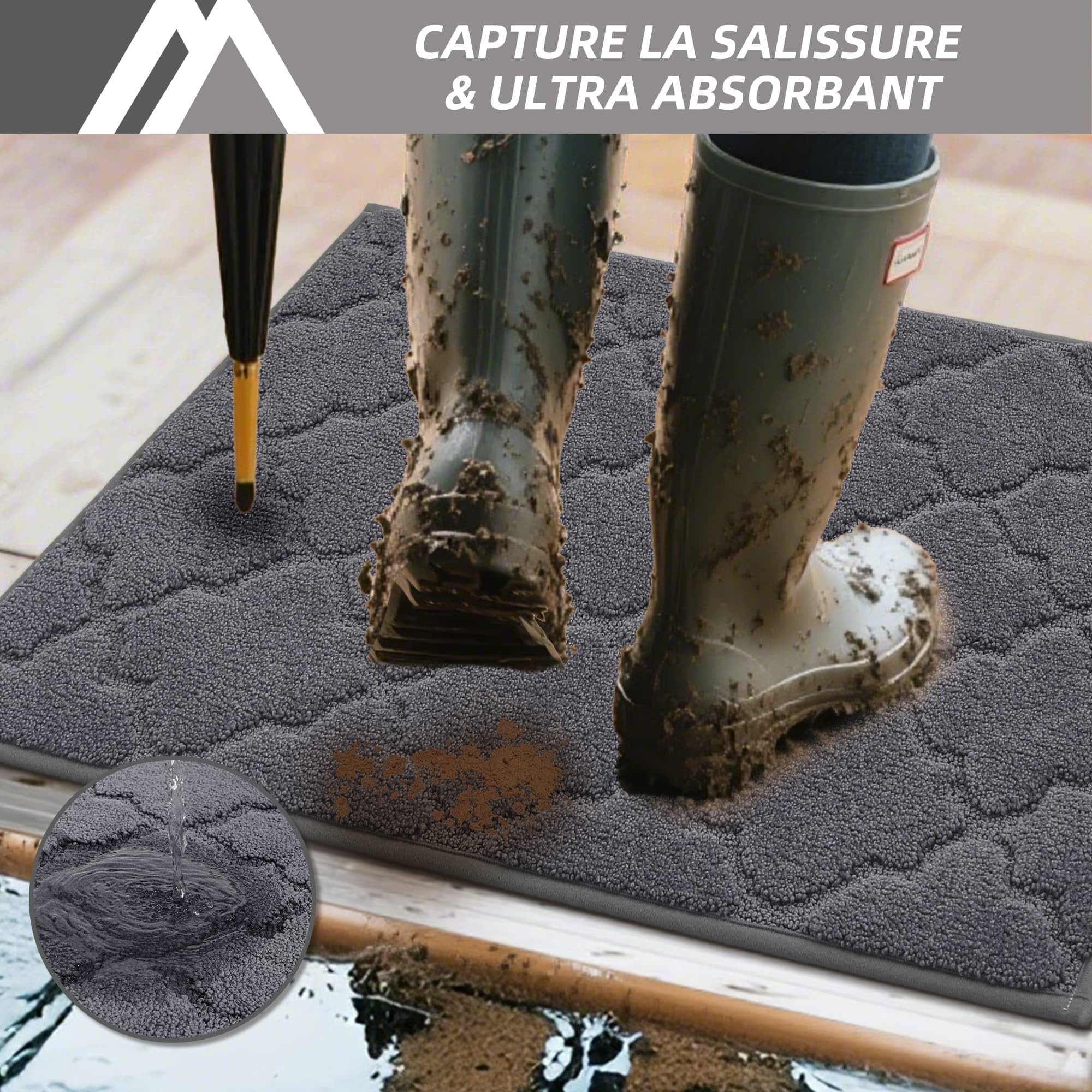 COSY HOMEER Paillasson Interieur Entree Antidérapant, 80 x 120 cm Tapis Entree, Tapis d'Entrée Intérieur Absorbant, Lavable en Machine, Anti-Salissures, Gris Foncé | Lavable et antidérapant, tissu en polyester absorbant, 1,5 cm, doux, pour couloir, cuisin