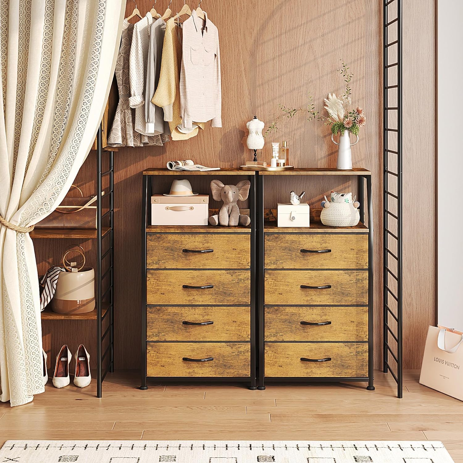 CAIYUN Comodino, tavolino, comodino con 4 cassetti, comodino, cassettiera per camera da letto, armadio, armadietto, facile da montare, stabile