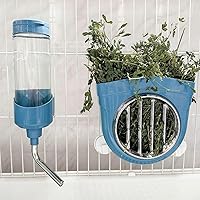 Vista 6 de Comedero de heno para animales pequeños, cuerpo ABS a prueba de masticación, rejilla de acero inoxidable 304 Timothy Alfalfa para conejito de Azul