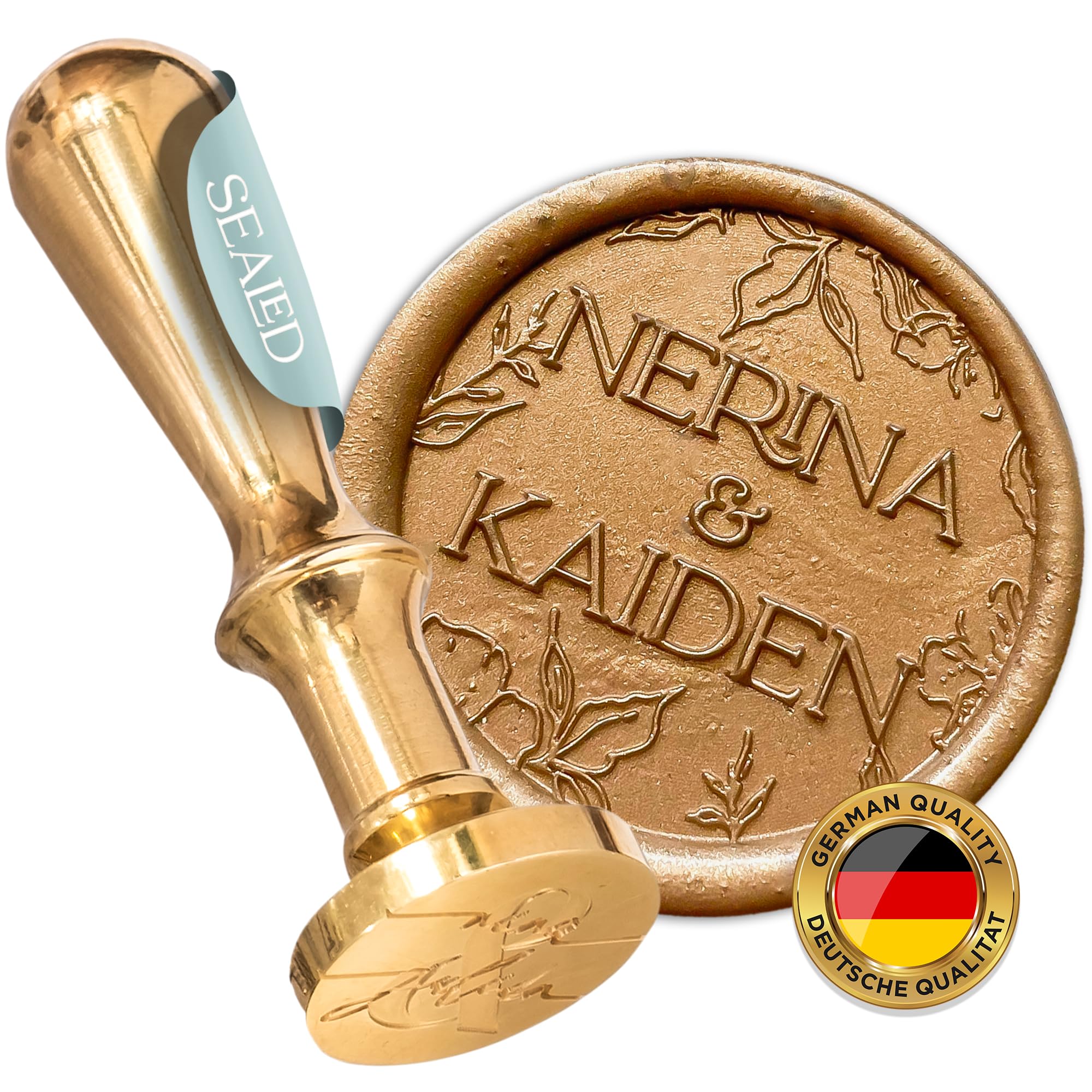 SEALED® Personalised Wax Seal Stamp – Custom Initials or Names | for Weddings, Gifting & Creative Projects (25–35mm – Style: Nerina)