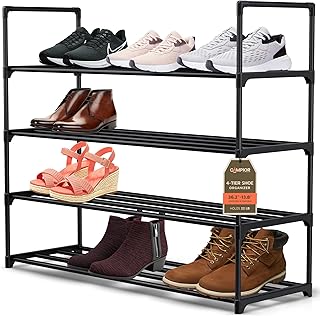 Campior Black 4 Tier Shoe Rack, 36" Large Shoe Shelf Holds 15 Pairs of Shoes, Heavy Duty Shoe Rack for Entryway, Bedroom, Closet, Up to 22 lb Weight Capacity, Space-Saving and Easy to Assemble