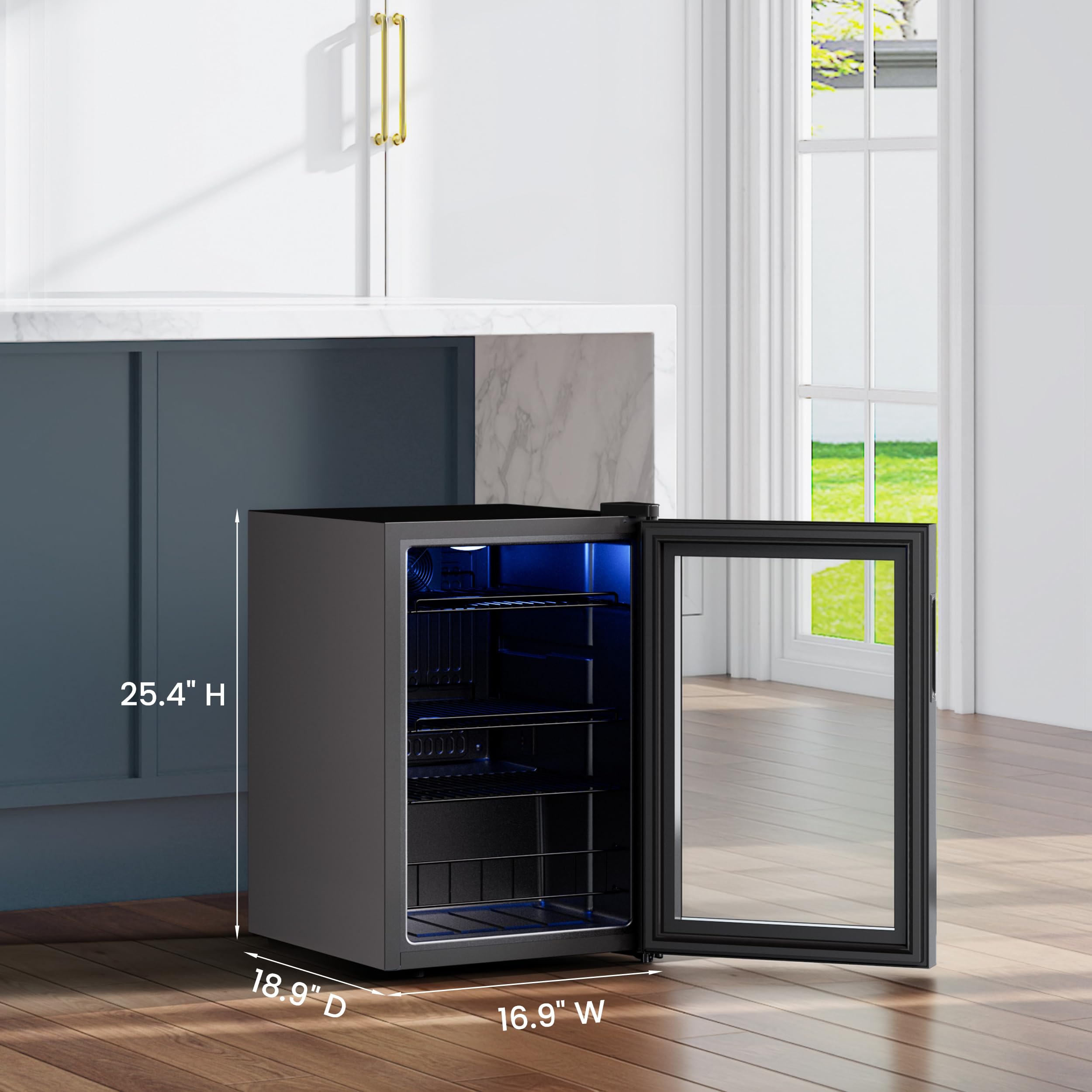 Yeego Beverage Refrigerator Cooler, 85 Cans Drink Mini Fridge with Glass Door for Soda Beer or Wine, Beverage Cooler with 34°F-54°F Digital Temperature Control for Home, Office, Bar