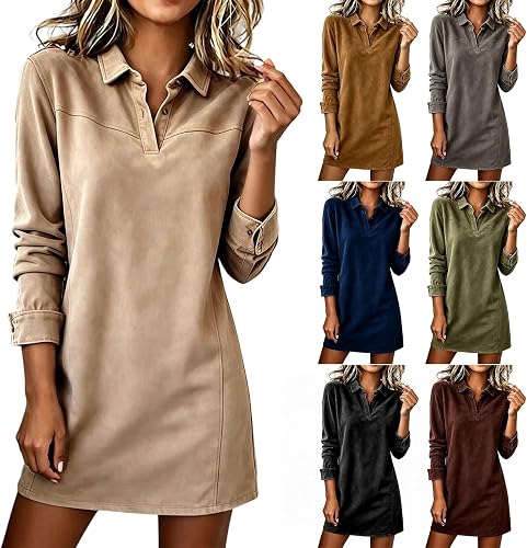 Women's Collared Fall Dress Mini Vintage Long Sleeve Casual Wear Dresses