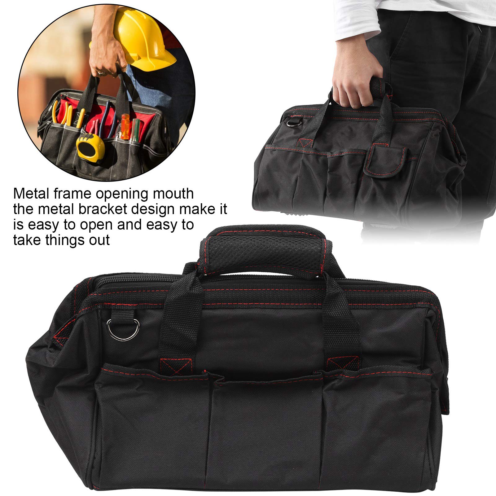 Bolsa de herramientas para electricista de 35,5 cm, con múltiples bolsillos para llaves, destornilladores y accesorios, bolsa de trabajo para profesionales y entusiastas del bricolaje