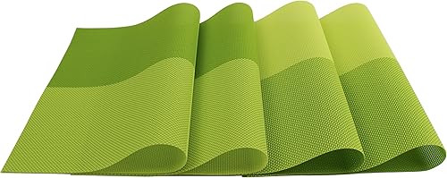 Miniatura 9 de GEFEII Manteles individuales de vinilo tejido de PVC de lujo, antideslizante, resistente al calor, cuadrícula verde, para cocina, comedor, fiesta,