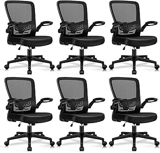 Sillas de escritorio con ruedas, silla de oficina ergonómica de malla, altura ajustable y soporte lumbar giratorio, silla de oficina en casa con reposabrazos abatibles, juego de 6