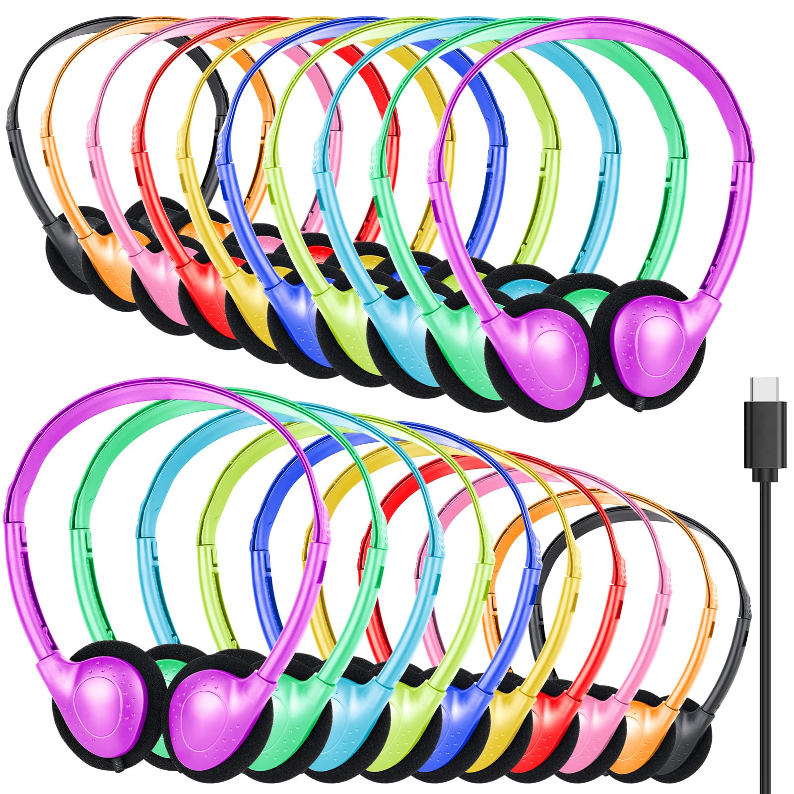 USB C Headphones Bulk 30 Pack for Classroom School Kids,On-Ear Wired