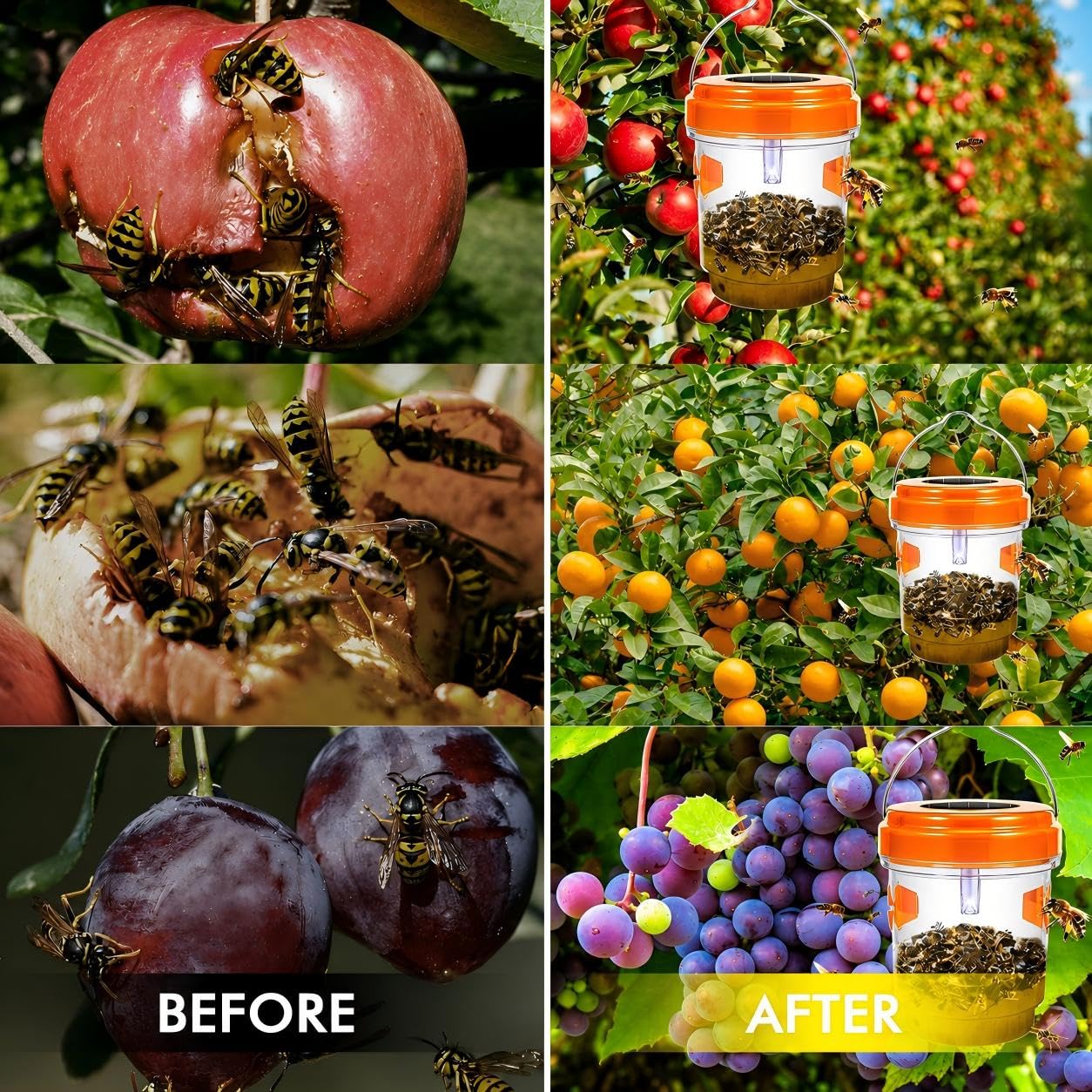 Lot de 4 pièges à guêpes d'extérieur à suspendre, à énergie solaire, pièges à frelons jaunes, réutilisables, attrape-guêpes d'abeilles pour jardin, terrasse, cour, verger