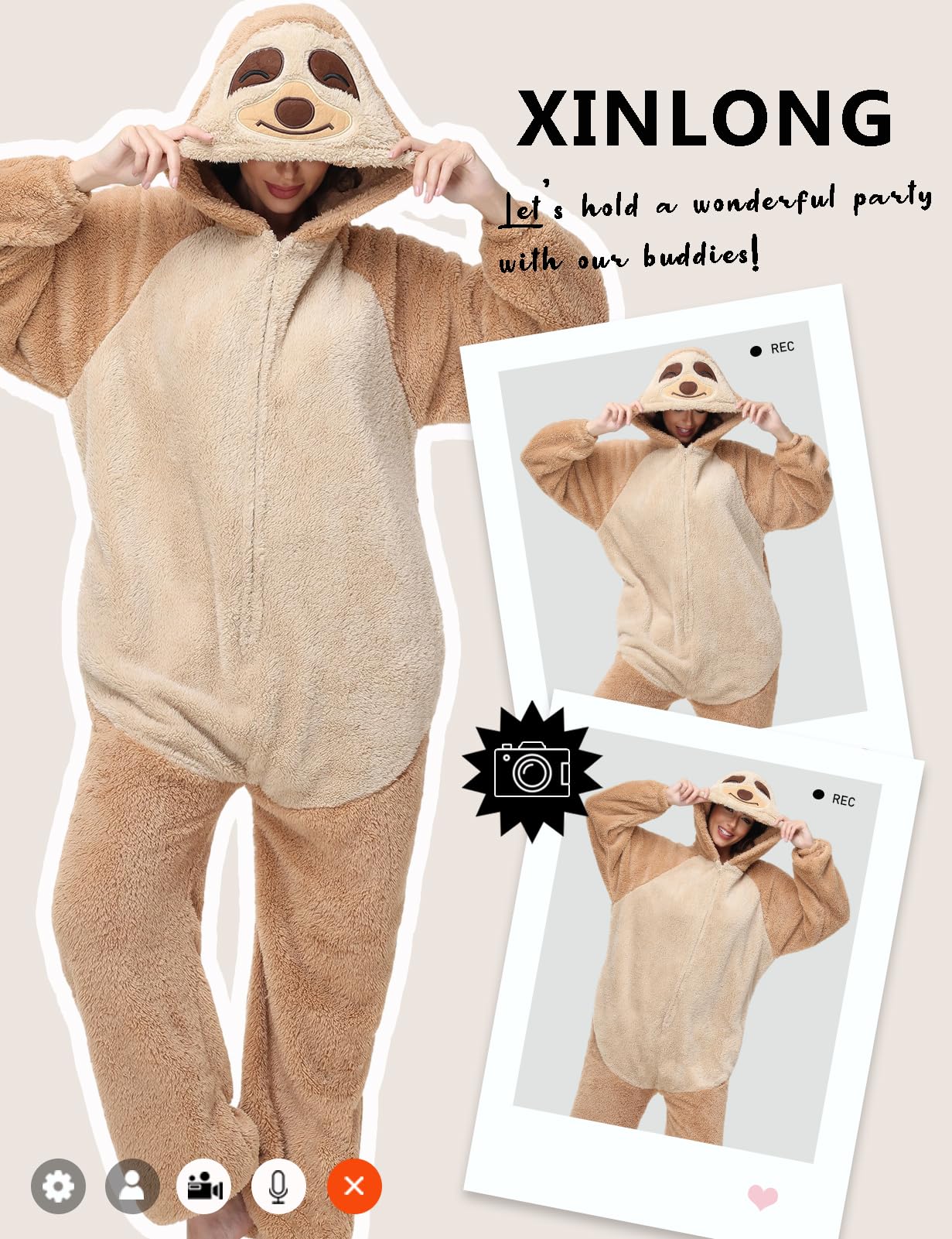 Xinlong Pijama Mono Panda Cosplay Costume Pingüino Ropa de Dormir Invierno Oso Sloth Animal Hombre Mujer Carnaval Halloween