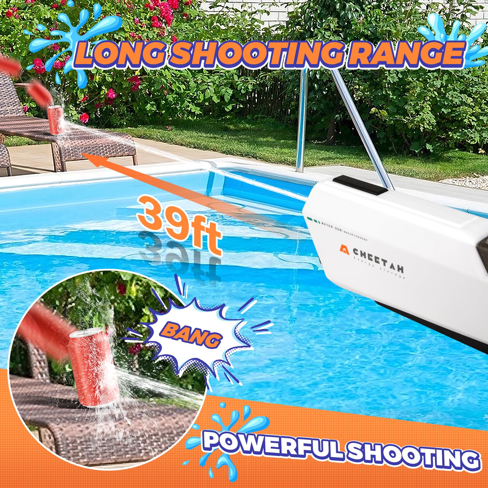 Electric Water Guns for Adults & Kids, Most Powerful Water Gun Automatic Reload Water Blaster, One Reload 300 Water Blaster Automatic Water Gun, Range of 33-39ft, Big Water Gun Toy for Kids (White)