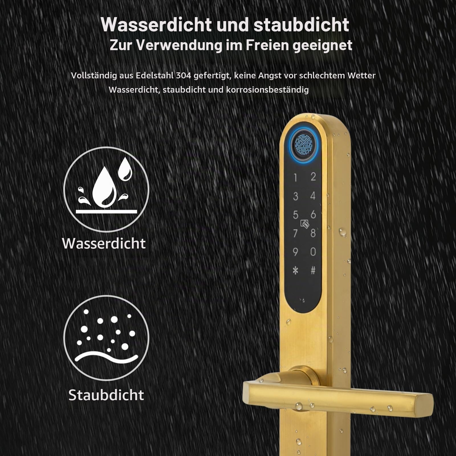 Smart Fingerabdruck Türschloss,Fingerabdruck-Türschloss, Intelligentes Türschloss mit Griff, Digitales Türschloss, Smart Home Türgriff mit Fingerprint (Gold)