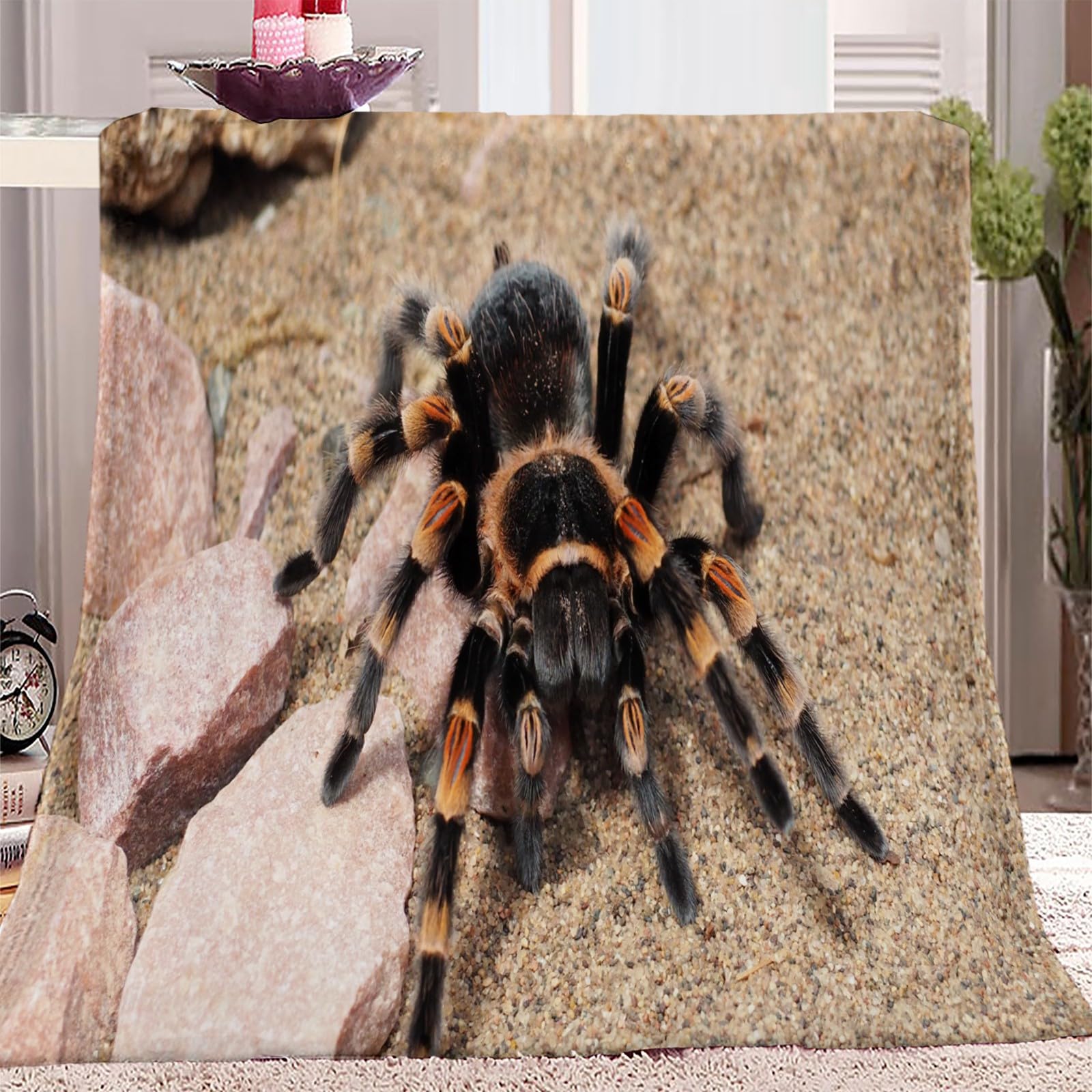 Cozyrest Animal Tarantula Spider Pattern 5 Sherpa Fleece Blanket For Children Adults, Animal Tarantula Spider Pattern Throw Blanket Plush Flannel Fluffy Soft Warm Bed Blanket Washable For Bed Sofa And Couch, 130X150 Cm