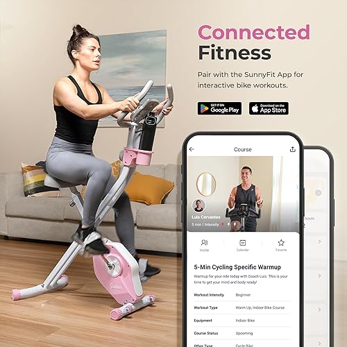 Miniatura 5 de Sunny Health & Fitness Foldable Magnetic Exercise X-Bike Pro, Digital Monitor, Pulse Sensor, Low-Impact, Magnetic Resistance, Ergonomic Support,