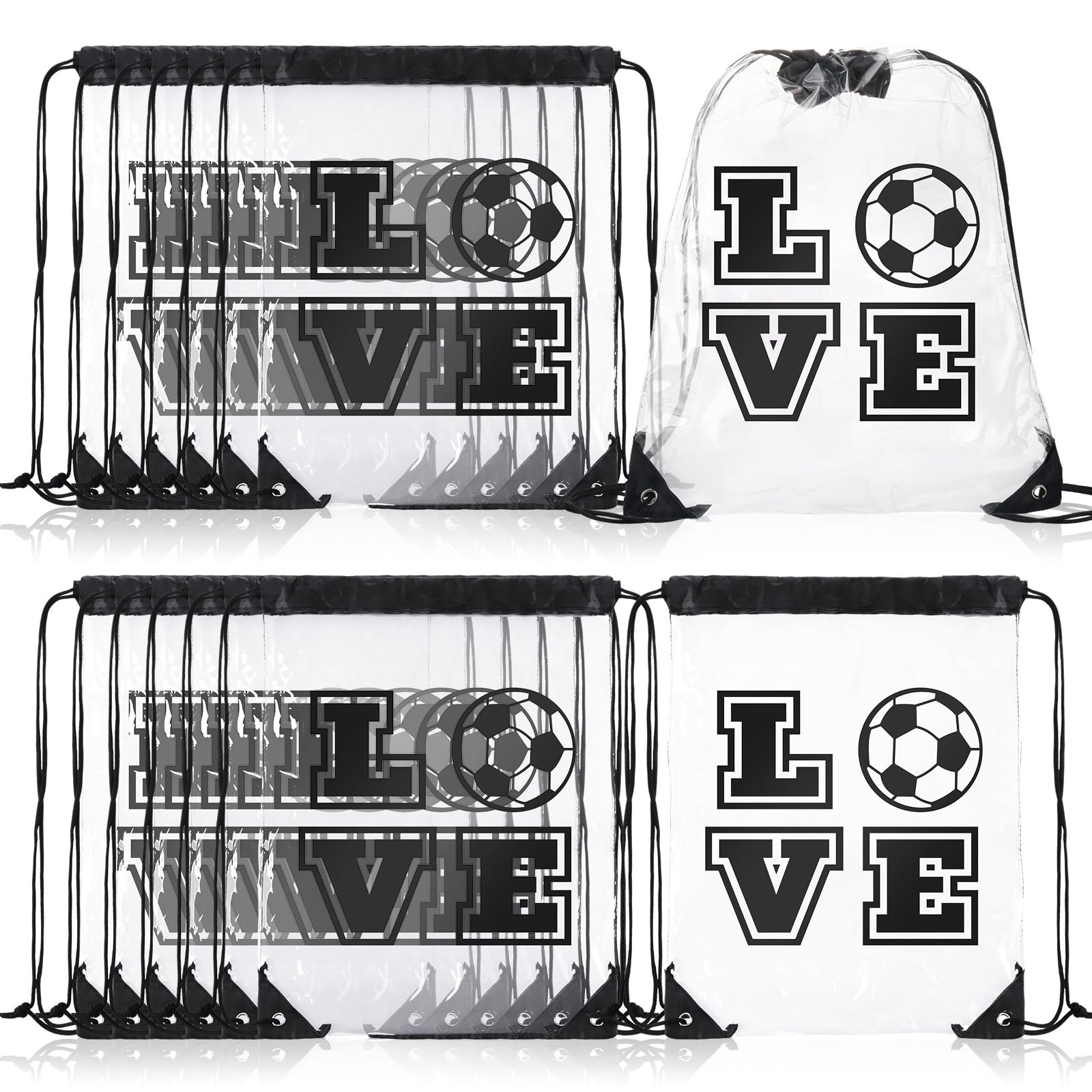 Shinylin 12 Pcs Clear Drawstring Bags Gift Packaging Party Favor Bags Drawstring Backpack Adjustable for Men Women Sports (Football)