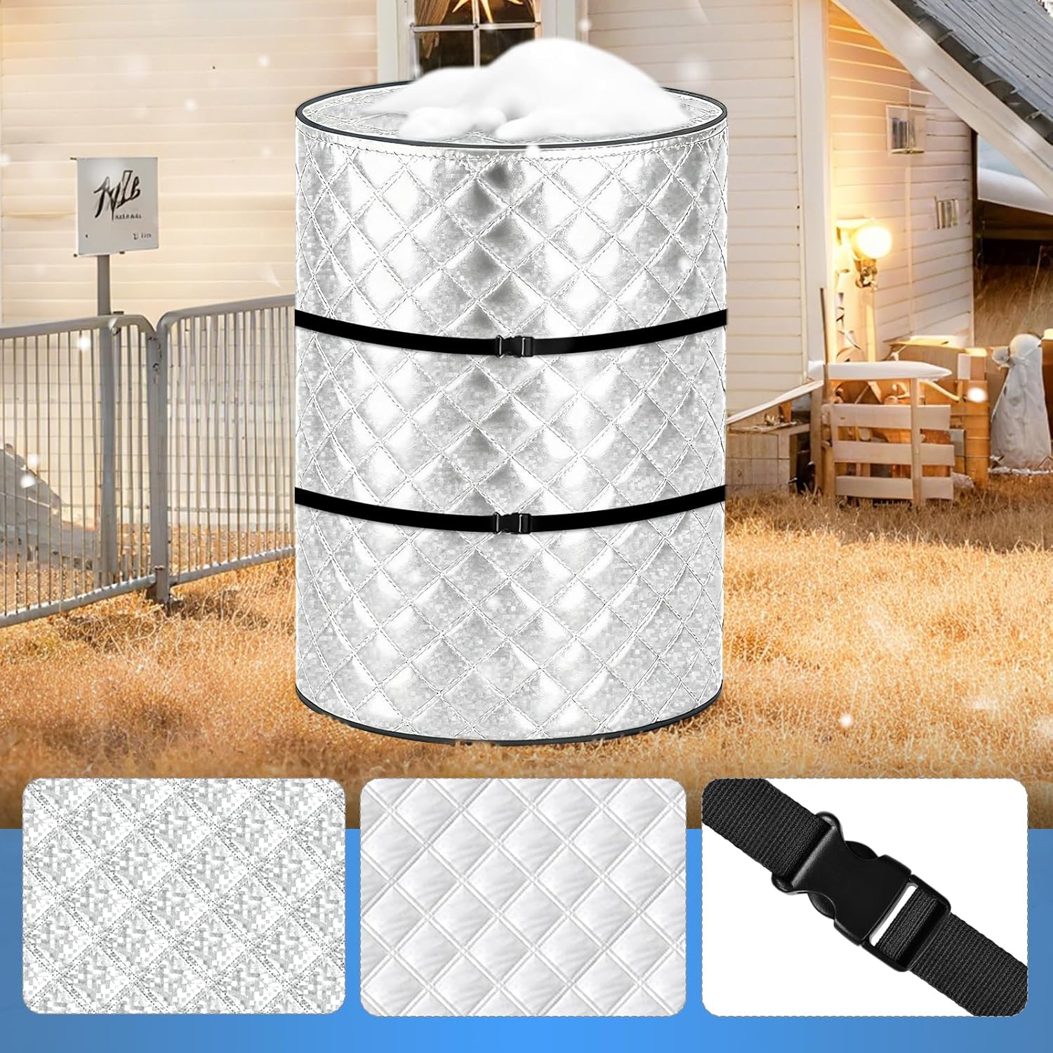 Round Well Pressure Tank Cover, Water Well Tank Covers Insulated, Insulated Well Pump Cover, 3 Layers Water Tank Insulation Blanket for Winter Freeze Proof, 28"Dia x 44"H