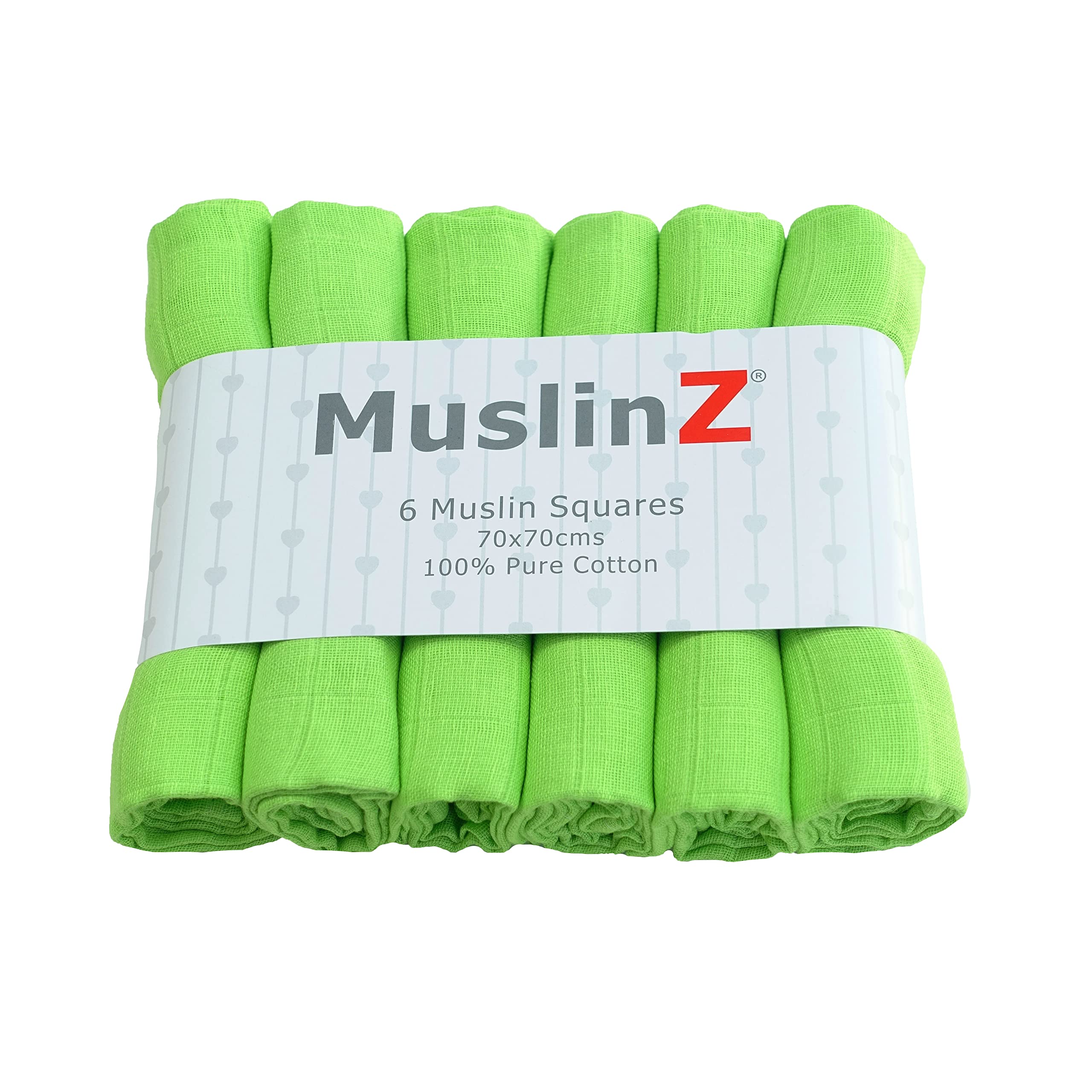 Muslinz Green 6Pk Baby Muslin Squares Burp Cloths, Muslins For Baby, 100% Pure Soft Cotton 70X70cm (Green) Size 6