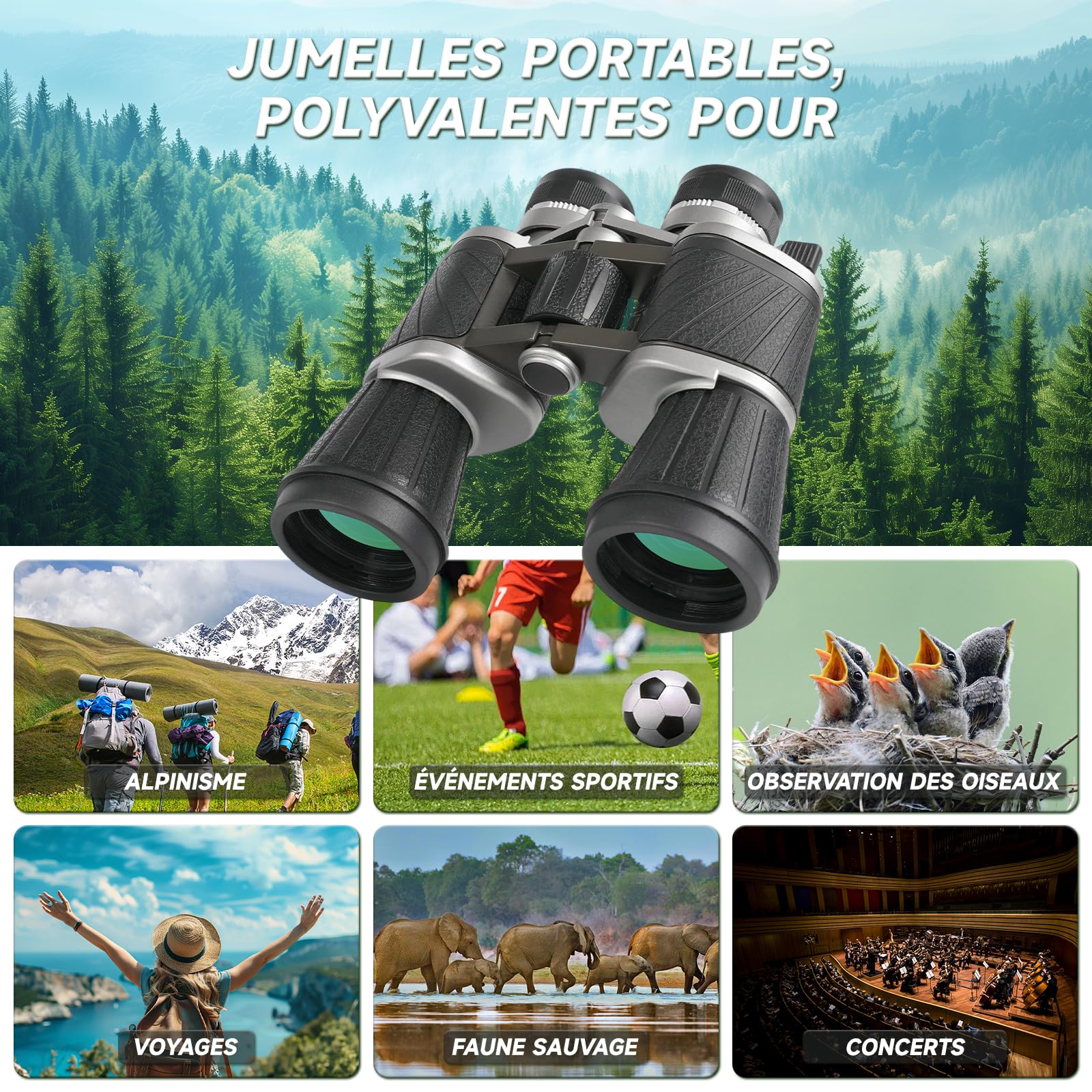 7 x 50 Jumelles Adultes pour Observation des Oiseaux | Jumelles Portables Haute avec Sac de Transport - Système Optique HD pour Concerts, Chasse et Jeux de Sport