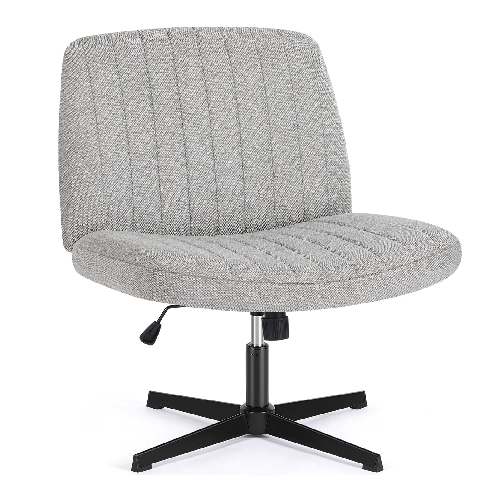 Criss Cross Desk Chair, Armless Office Chairs No Wheels, Cross Legged Chair with Wide Seat, Height Adjustable, Office Chair for Home/Office/Make Up/Bed Room - Fabric Gray