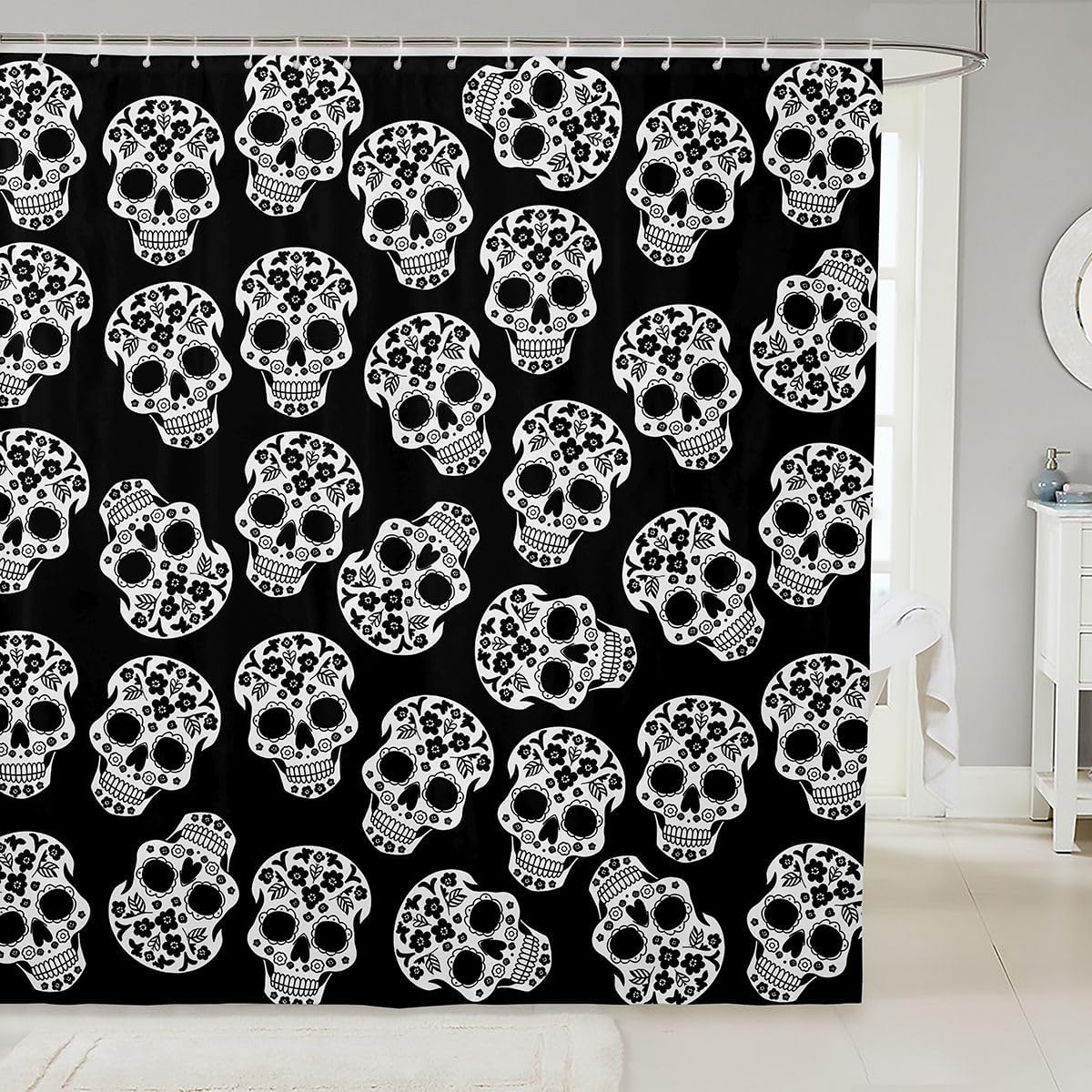 Feelyou Sugar Skull Shower Curtains Halloween Bathroom Curtain for Kids Women Men Bathroom Accessories Waterproof Polyester Fabric for Stalls Bathtubs 72"x78"