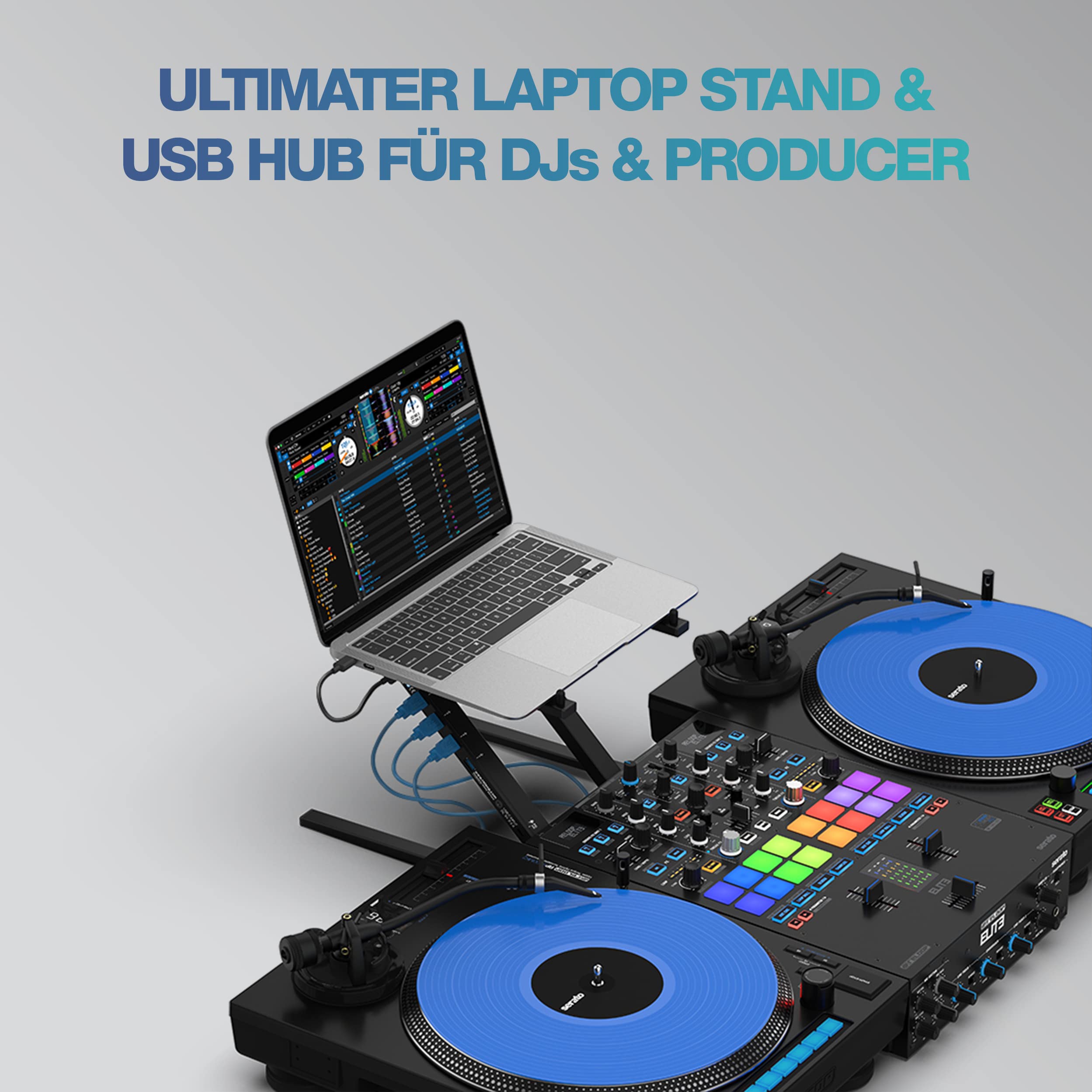 Reloop Stand Hub innovative Kombination aus Laptop-Ständer & fortschrittlichem USB-C-Hub mit PD-Unterstützung mit flexibler Aufbauweise mit 6 Positionen