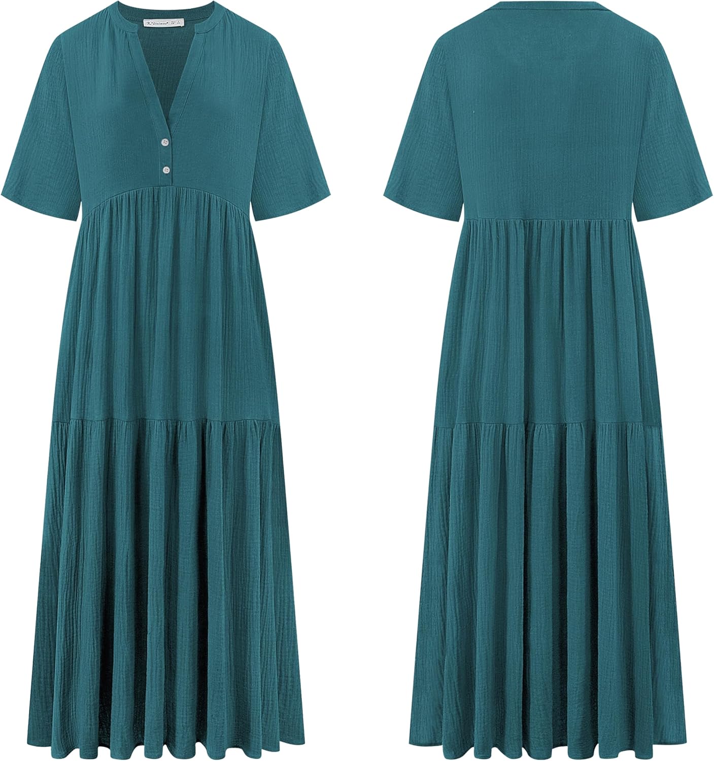 R.Vivimos Womens Summer Cotton Flowy Maxi Dress Short Sleeve V Neck Empire Waist Boho Tiered Ruffle Casual Loose Long Dresses - Image 4