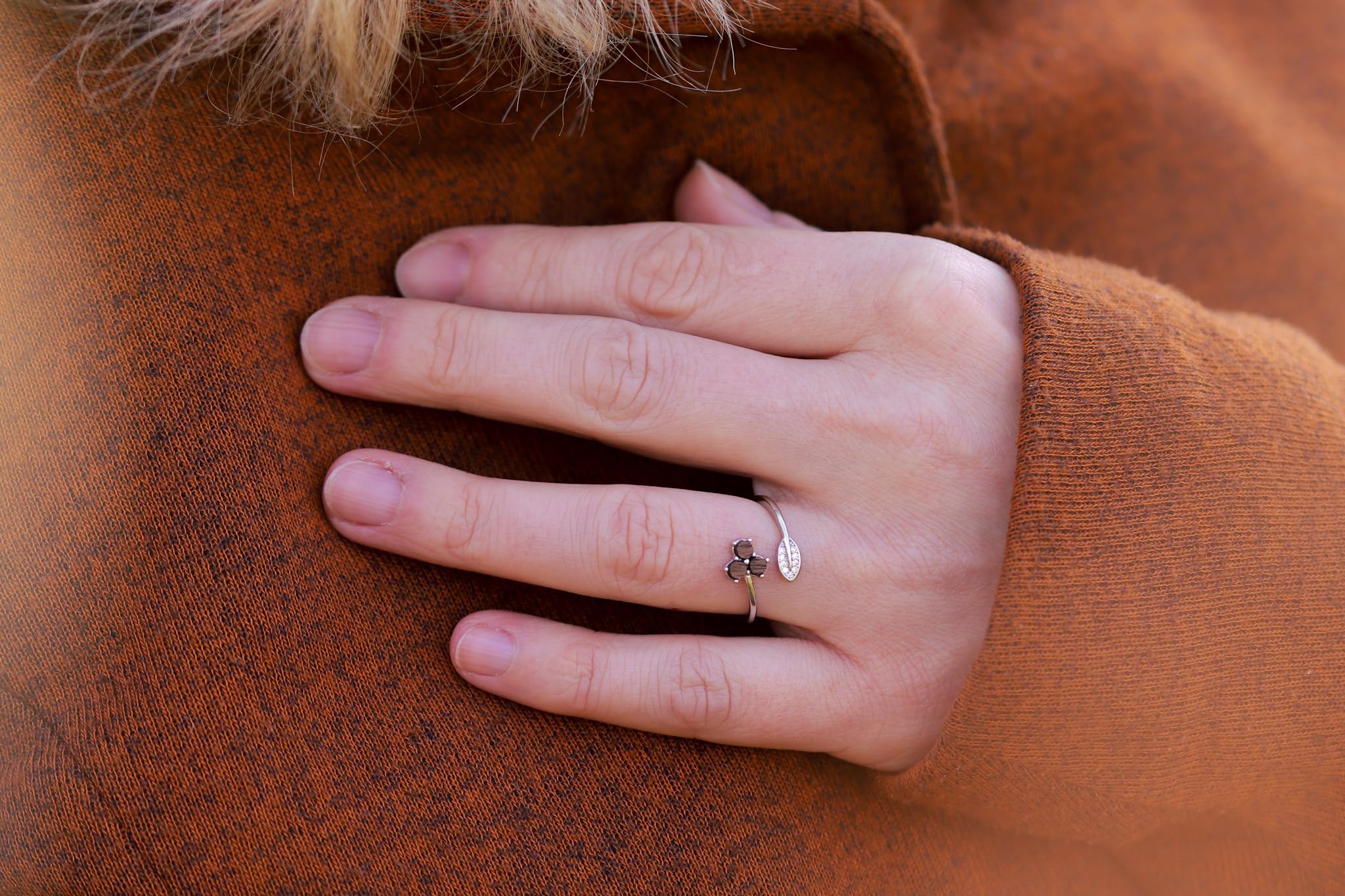NaturSchatulle Anillo de madera Collection de plata 925, anillo de madera ajustable con inserto de madera, regalo para mujeres
