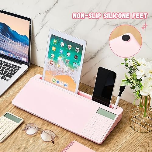 Miniatura 6 de Perkoop Tablero de vidrio de escritorio de borrado en seco, con ranura para tableta para teléfono, compartimento de almacenamiento incluye 8