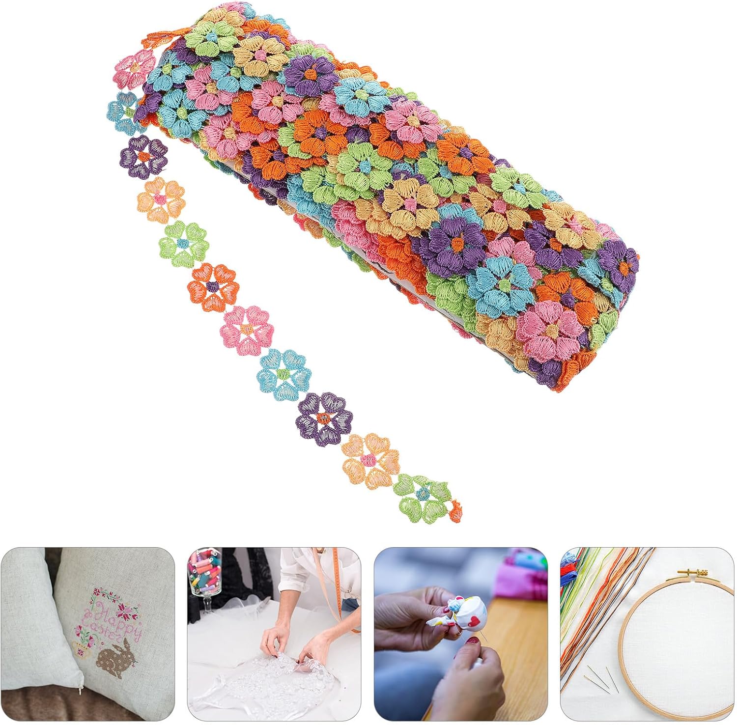 Embroidery Floral Lace Trim Ribbon for Sewing DIY Crafts, Decorative Ribbon for Clothing, 15 Yards Fabric Lace for Party Decoration and Apparel Embellishment