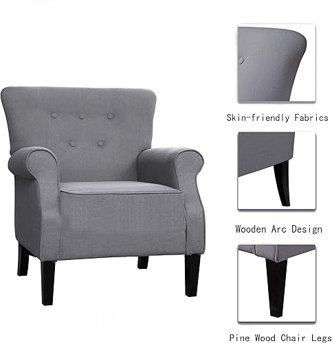 Miniatura 5 de PatioFestival Silla decorativa tapizada de mediados de siglo, sofá individual con brazo Roy, moderno y cómodo, para sala de estar, club, oficina,