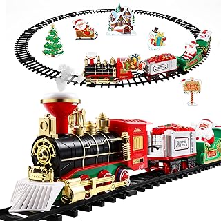NUOBESTY 1 Set Christmas Train Toy Set for Under The Tree with Lights, and Sounds- Holiday Train Electric Railway Tracks Kids Train Toy 3D Assemble Train Set Home Decoration