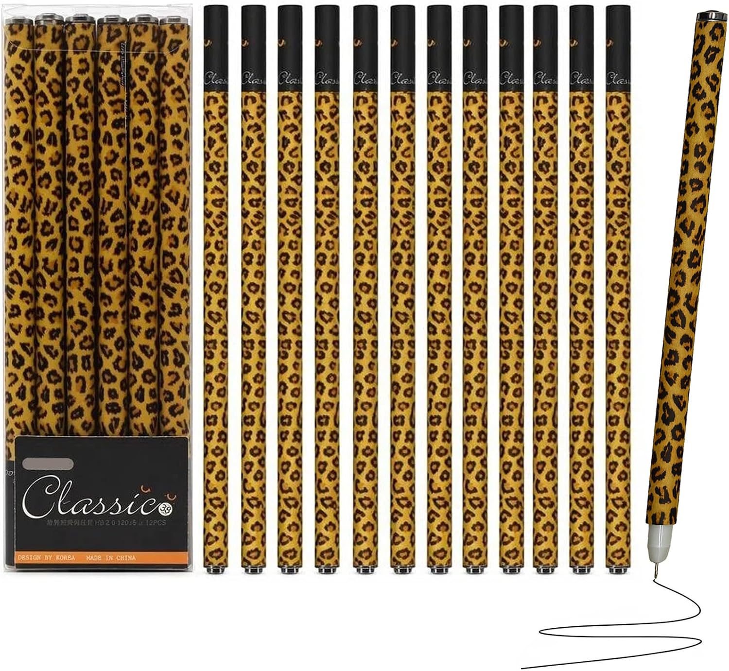 12 Pcs Cheetah Print Pens Pretty Leopard Gel Pen Bulk Black Ink 0.5mm Cute Women Girls Teacher Nurse School Party Office Stationary Gifts Desk Decor Accessories