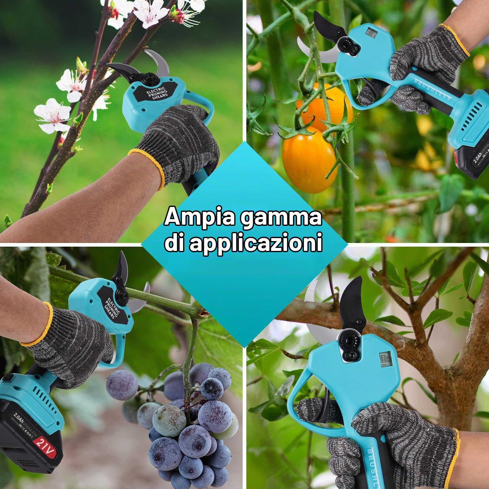 Forbici Potatura Elettriche - 45mm Cesoie Potatura Elettriche Professionali Con 2 21V/2000 mAh Batteria - Forbici a batteria da potatura per Giardinaggio Albero da Frutta