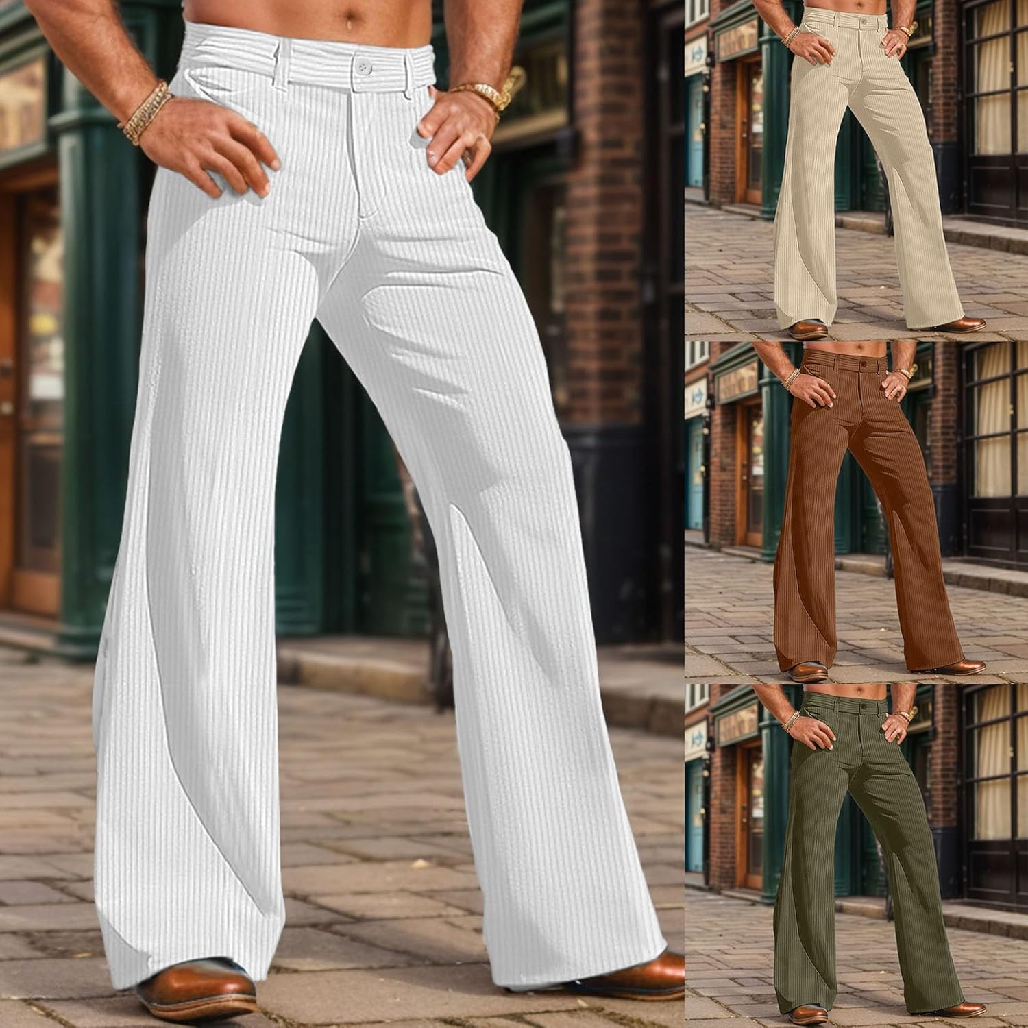 RUMAOZIA Men's Corduroy Trousers Bootcut Flared 70s Trousers