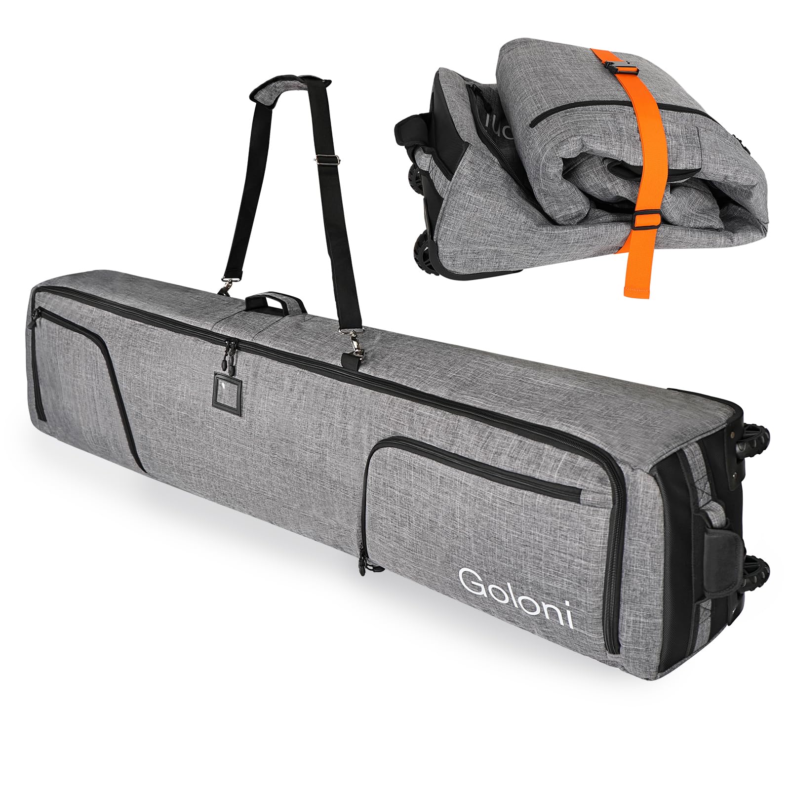 Goloni Skitasche mit Rollen, gepolsterte Snowboardtasche für Flugreisen, 600D wasserdichter Stoff, faltbare Schneetasche für 2 Paar Ski