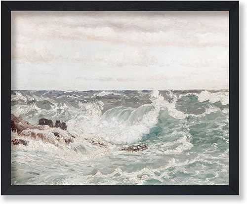 Miniatura 1 de Poster Master Póster vintage de pintura de olas oceánicas, impresión retro del océano, bellas artes, arte de paisaje marino, regalo para hombres y